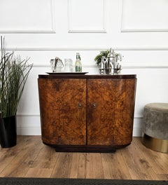 1950s Mid-Century Modern Art Deco Italian Burl Wood Bar Cabinet Credenza