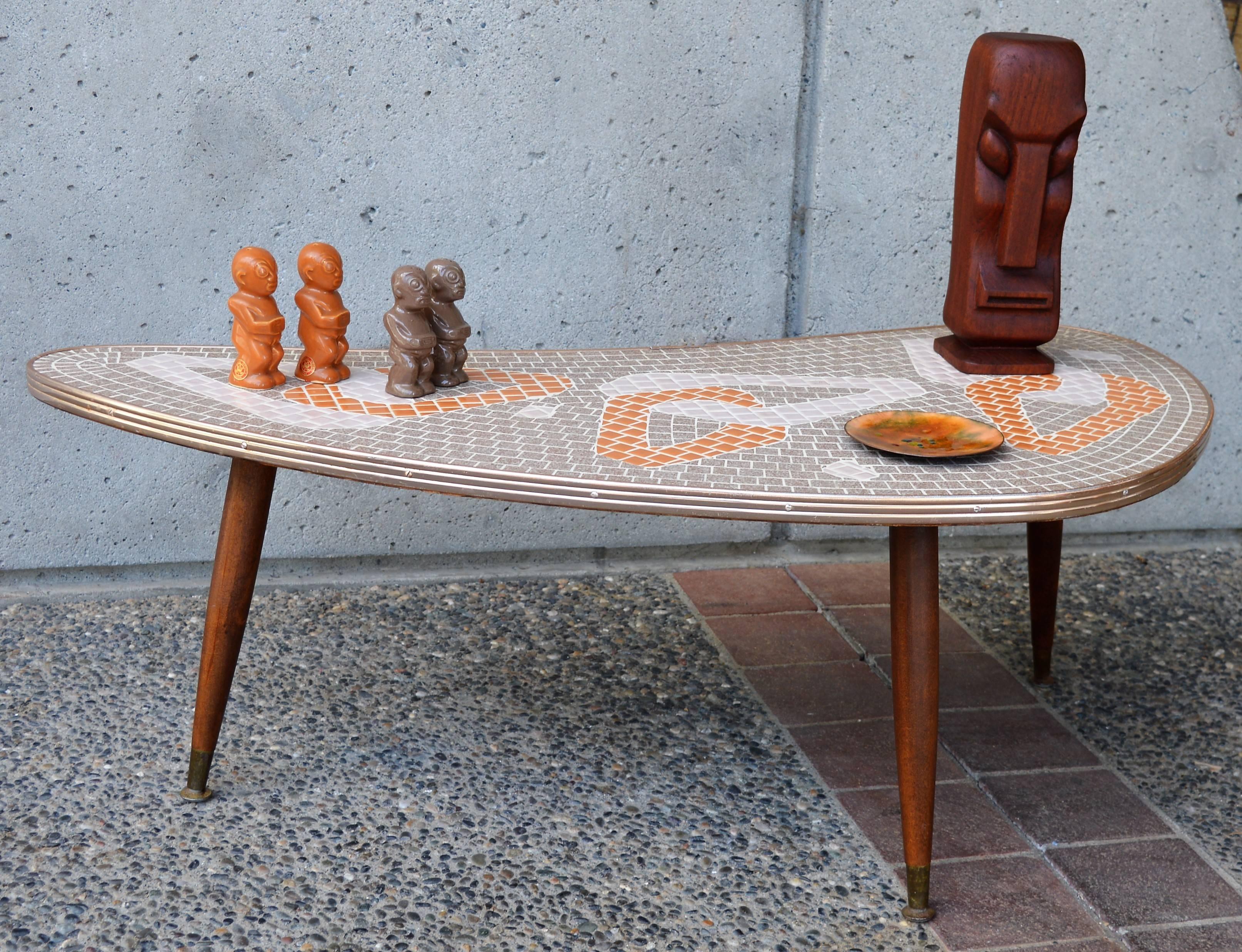 1950s Mid-Century Modern Atomic Era Tile Mosaic Boomerang Coffee Table 2