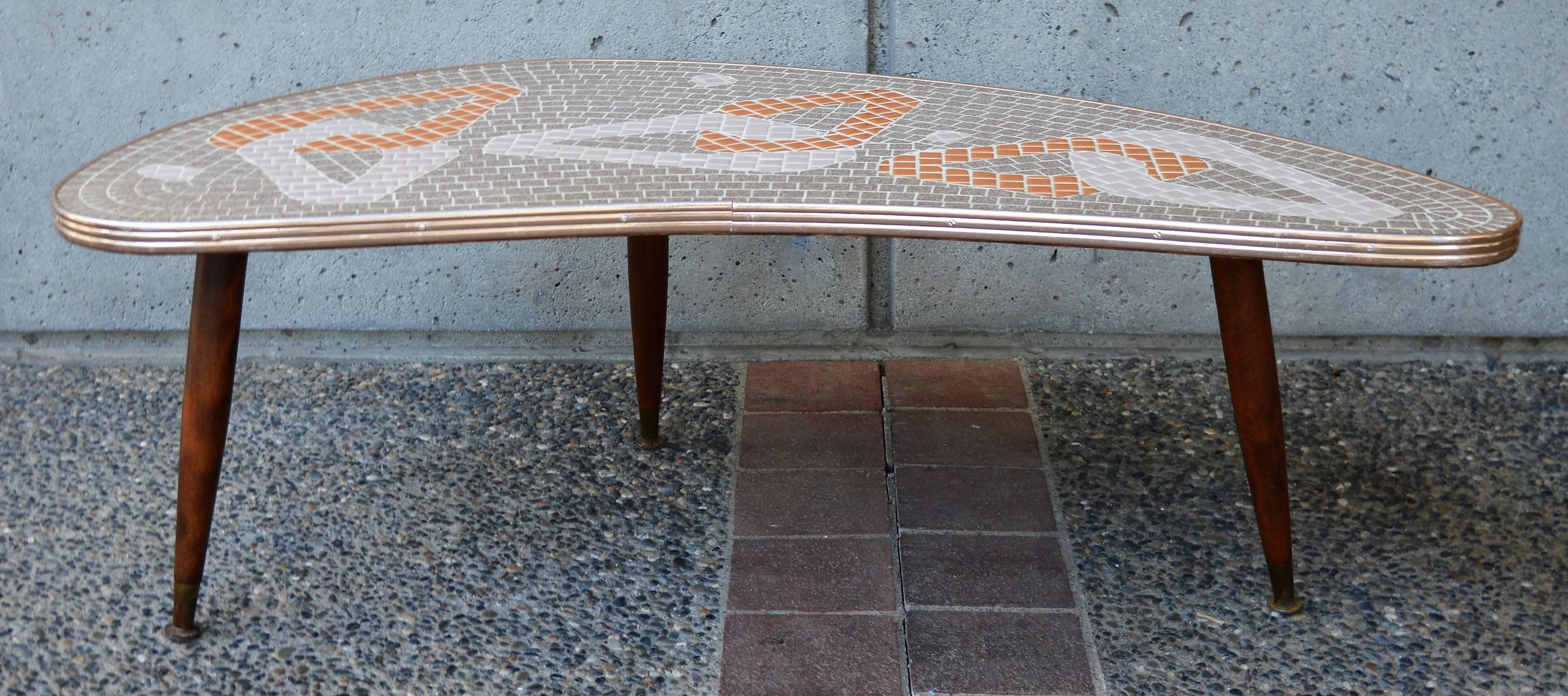 1950s Mid-Century Modern Atomic Era Tile Mosaic Boomerang Coffee Table 3