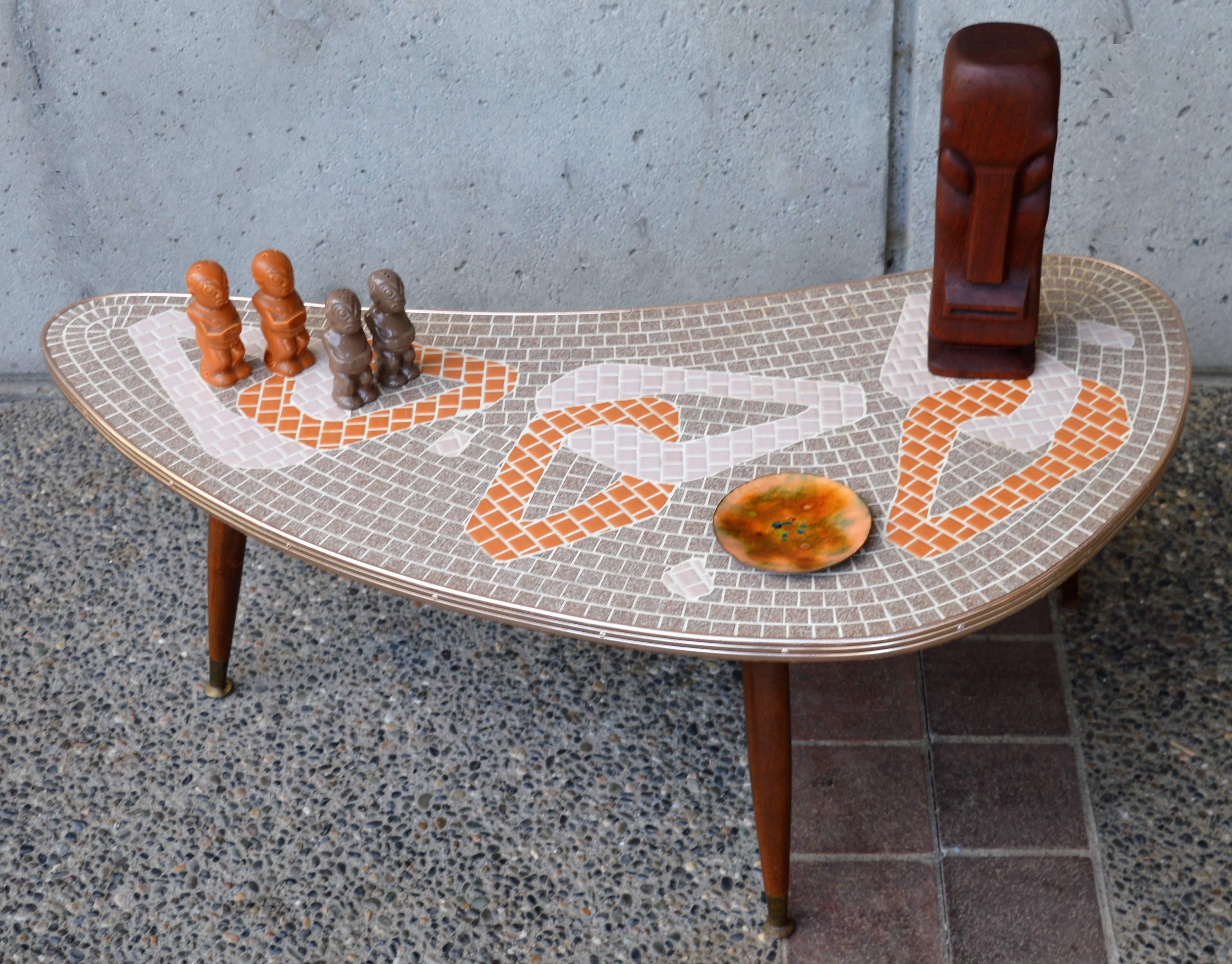 North American 1950s Mid-Century Modern Atomic Era Tile Mosaic Boomerang Coffee Table