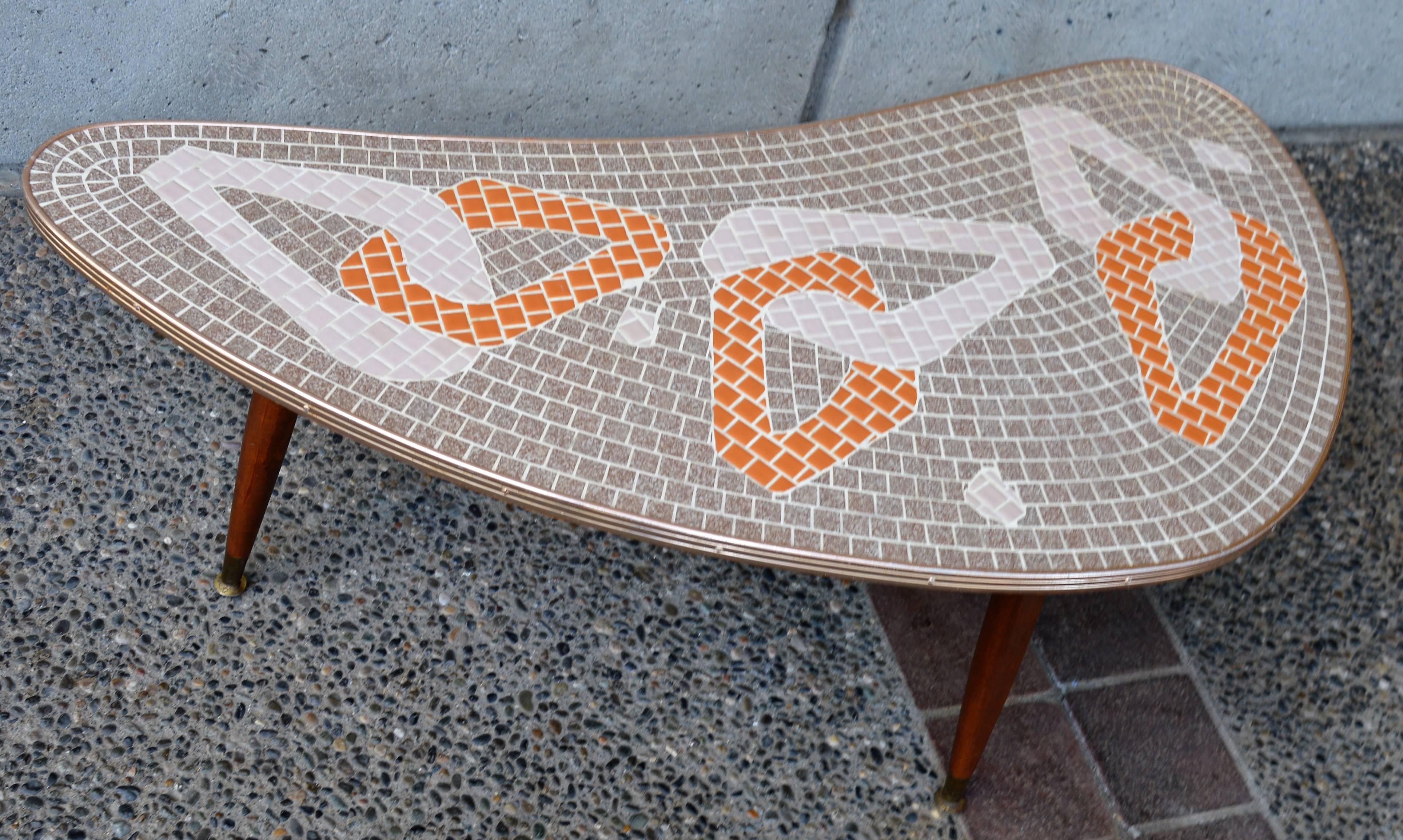 1950s Mid-Century Modern Atomic Era Tile Mosaic Boomerang Coffee Table 1