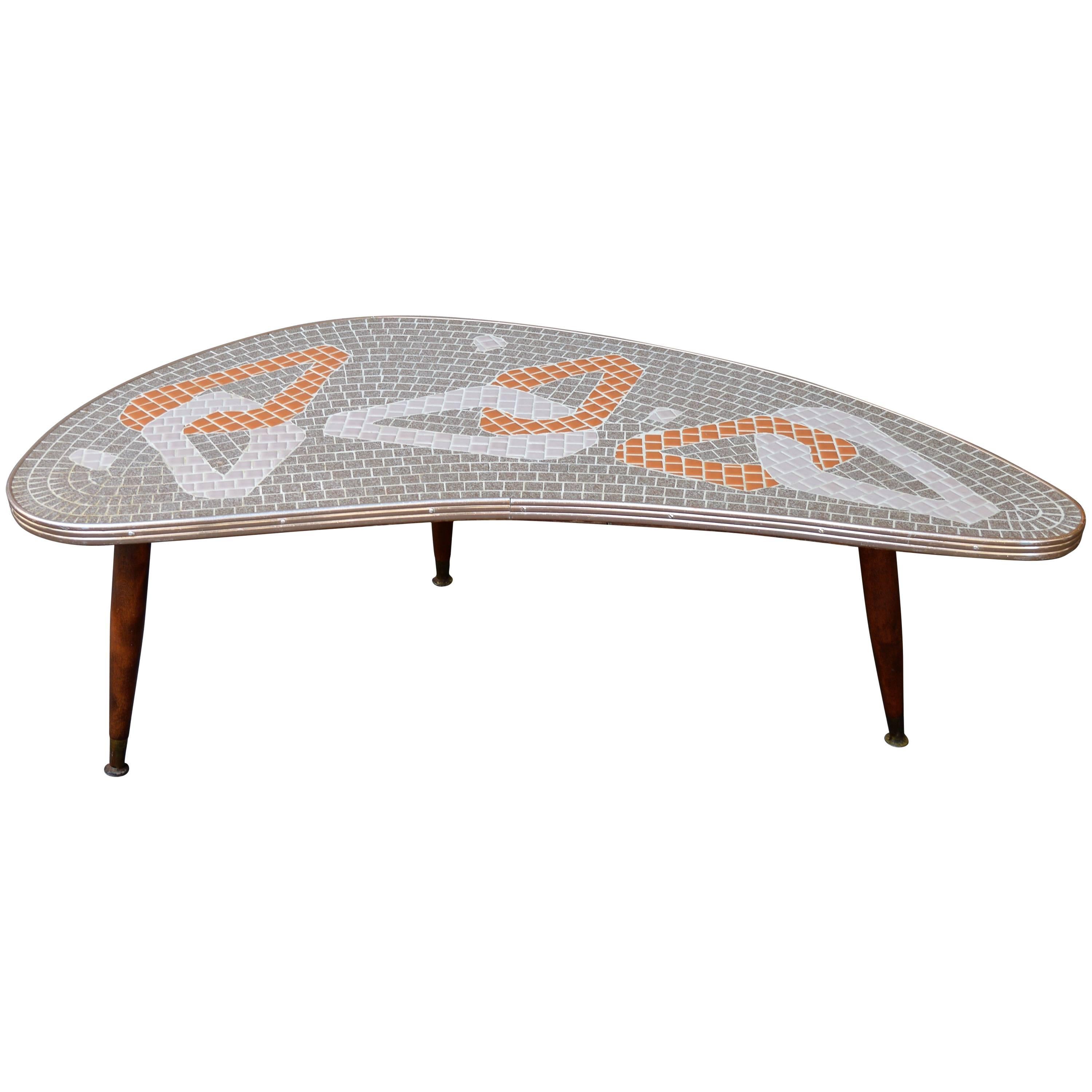 1950s Mid-Century Modern Atomic Era Tile Mosaic Boomerang Coffee Table