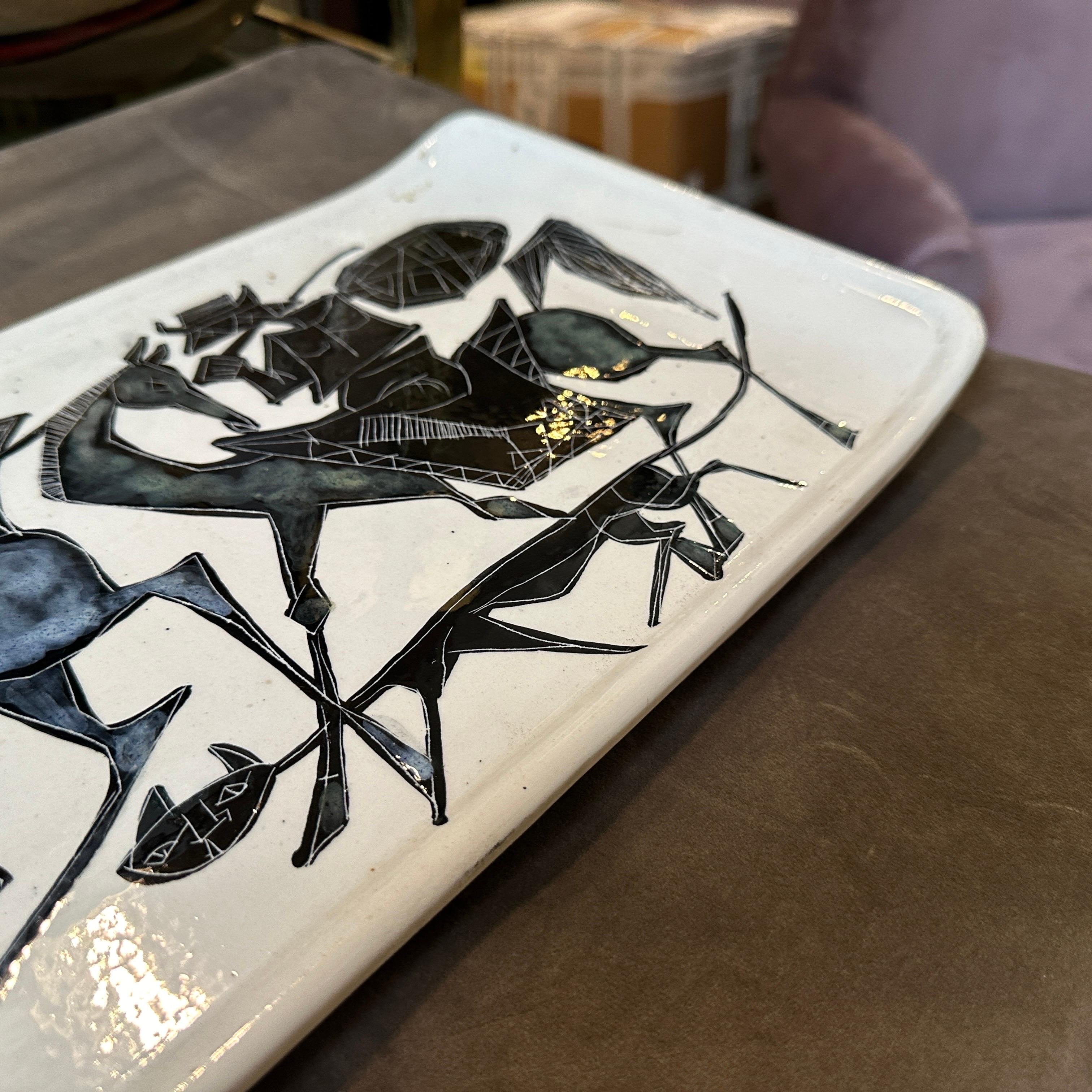 Sammarinese 1950s Mid-Century Modern Black and White Ceramic Plaque by San Marino Ceramiche