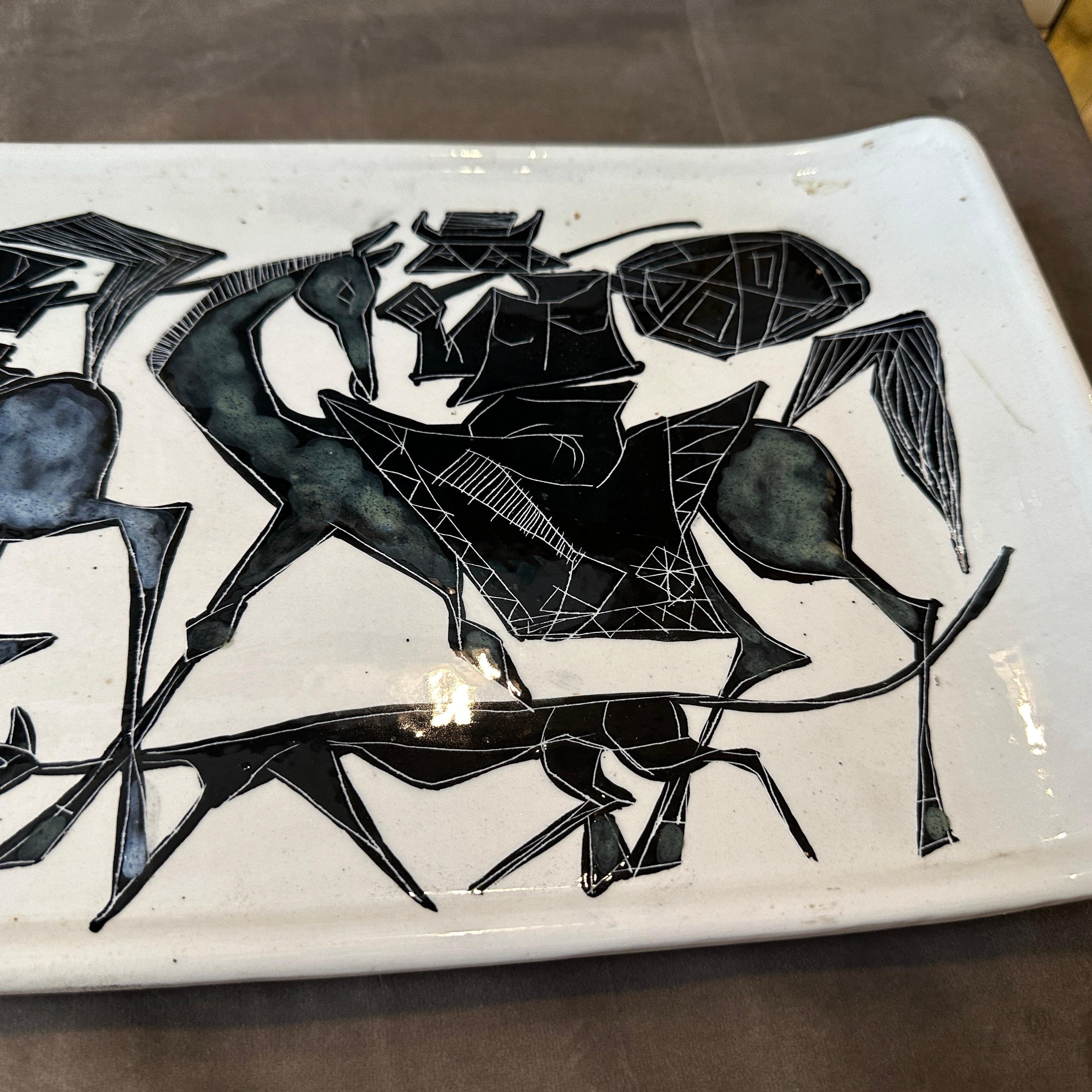 1950s Mid-Century Modern Black and White Ceramic Plaque by San Marino Ceramiche In Good Condition In Aci Castello, IT