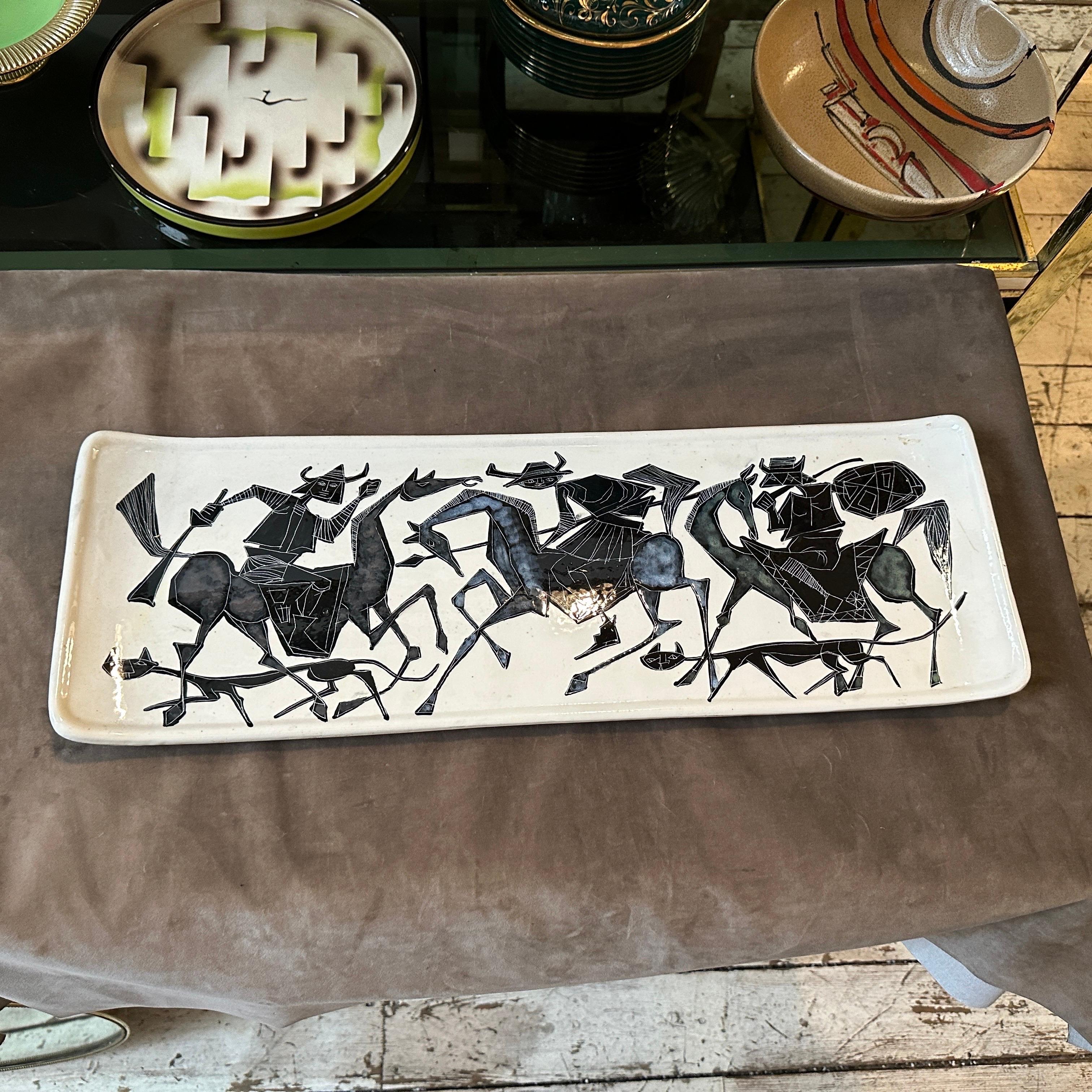 20th Century 1950s Mid-Century Modern Black and White Ceramic Plaque by San Marino Ceramiche