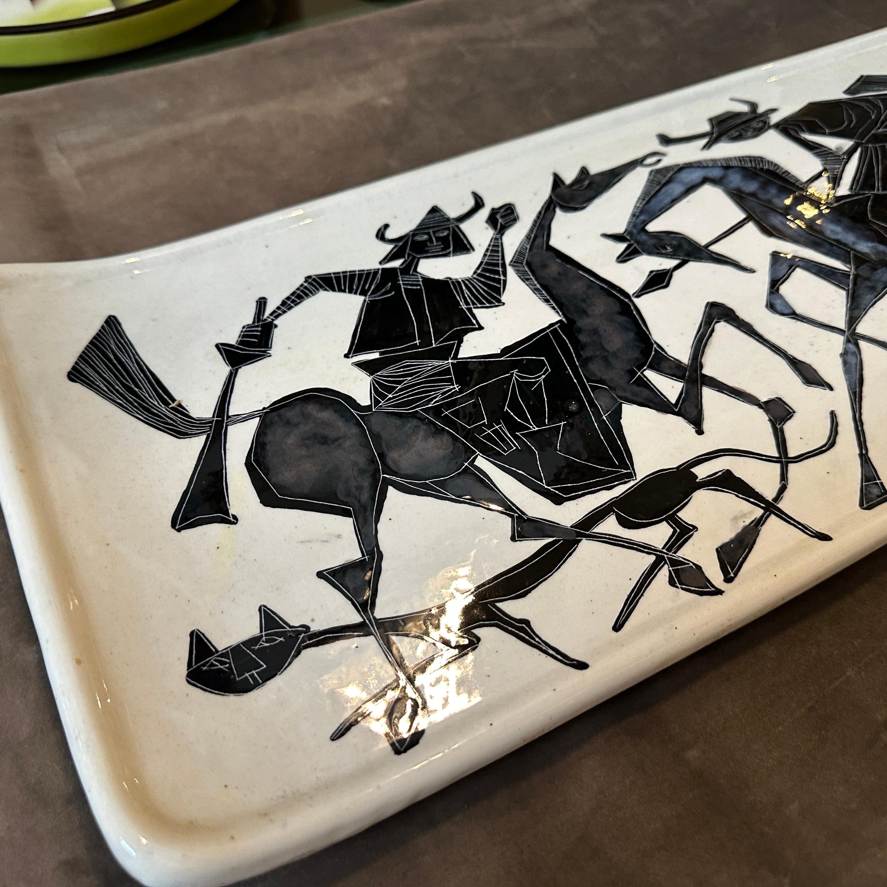 1950s Mid-Century Modern Black and White Ceramic Plaque by San Marino Ceramiche 1