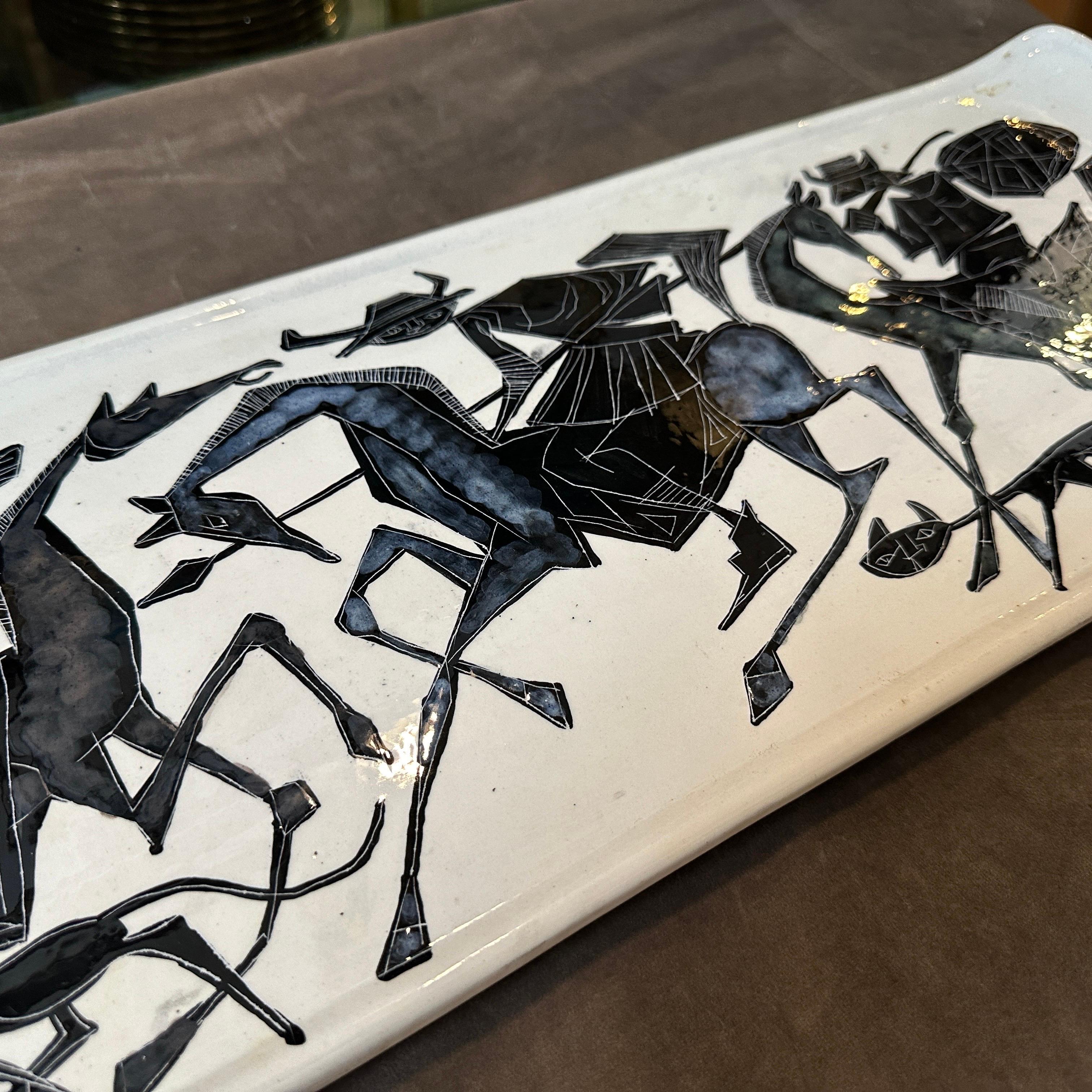 1950s Mid-Century Modern Black and White Ceramic Plaque by San Marino Ceramiche 2