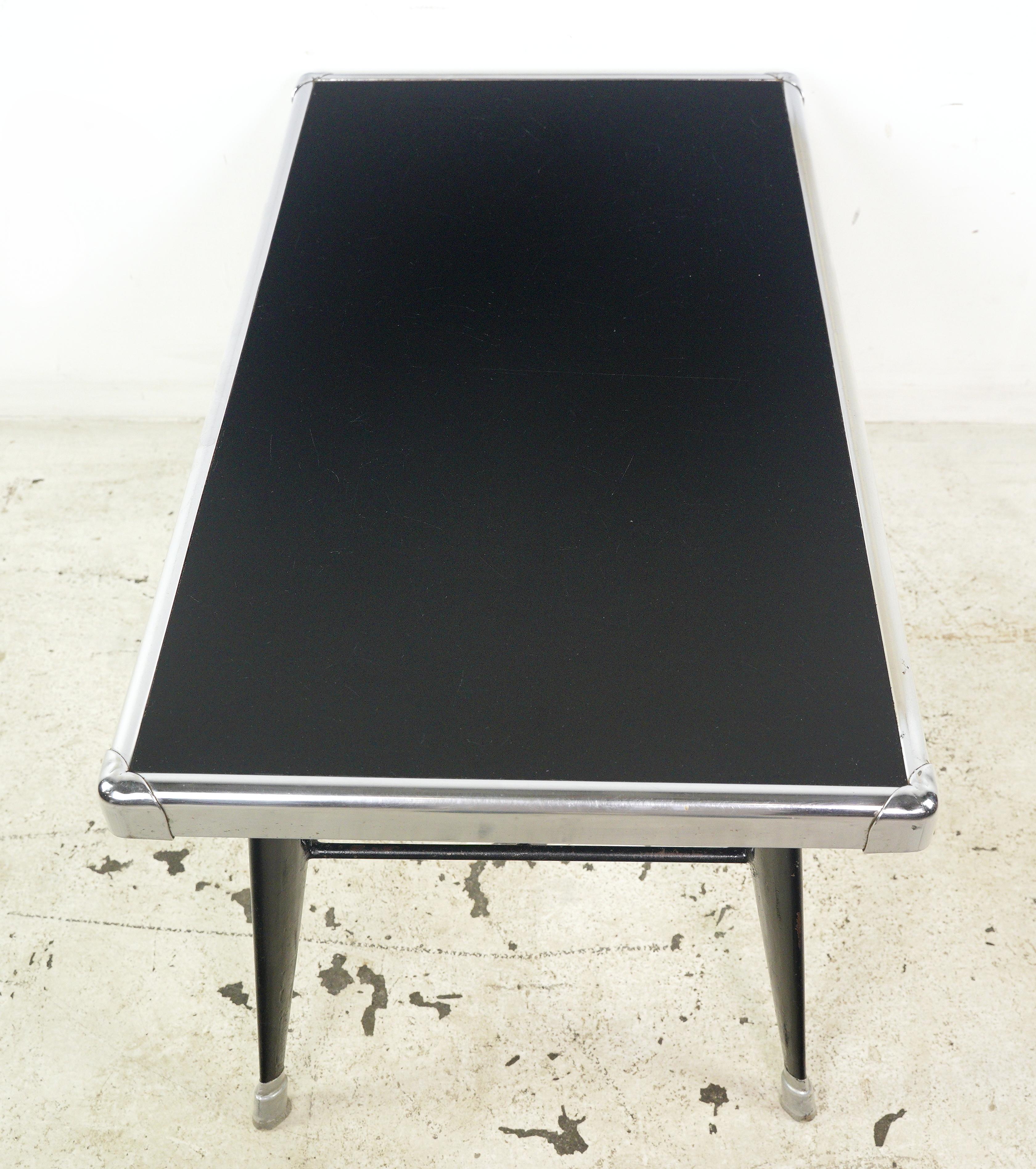 1950s Mid-Century Modern Black Glass & Steel Coffee Table For Sale 5