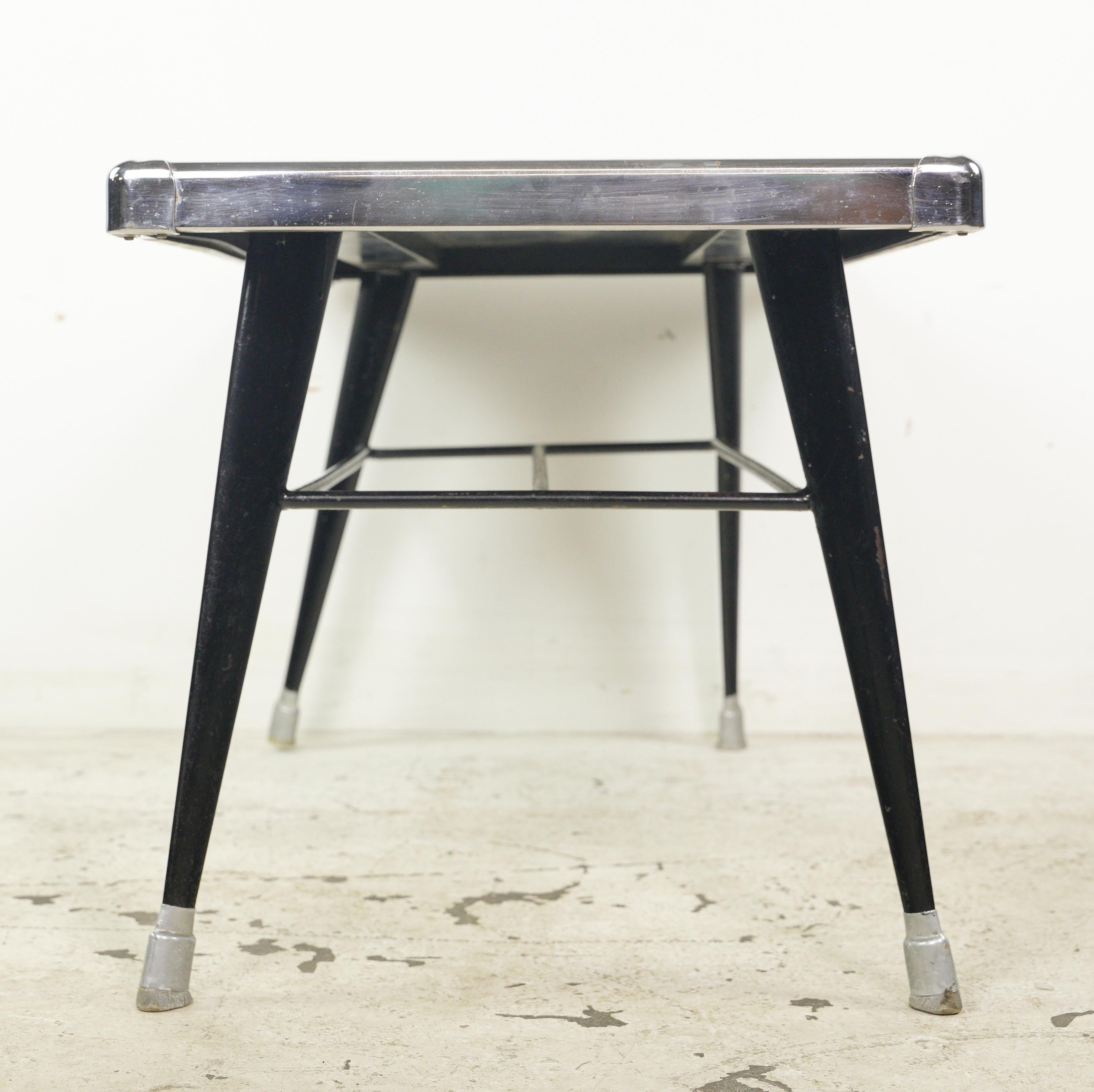 Mid-20th Century 1950s Mid-Century Modern Black Glass & Steel Coffee Table For Sale