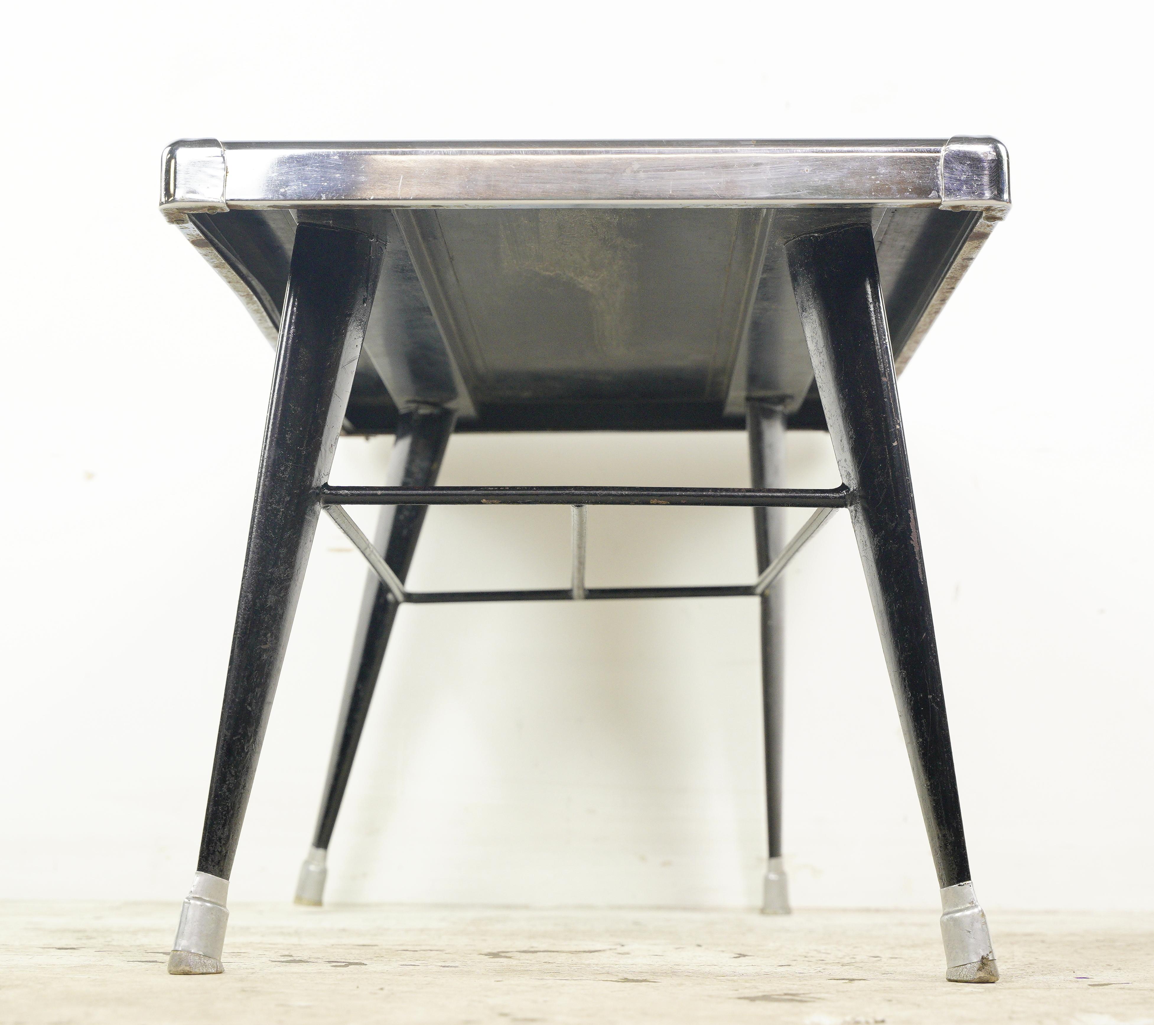 1950s Mid-Century Modern Black Glass & Steel Coffee Table For Sale 1