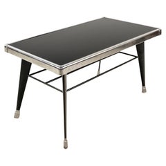 Used 1950s Mid-Century Modern Black Glass & Steel Coffee Table