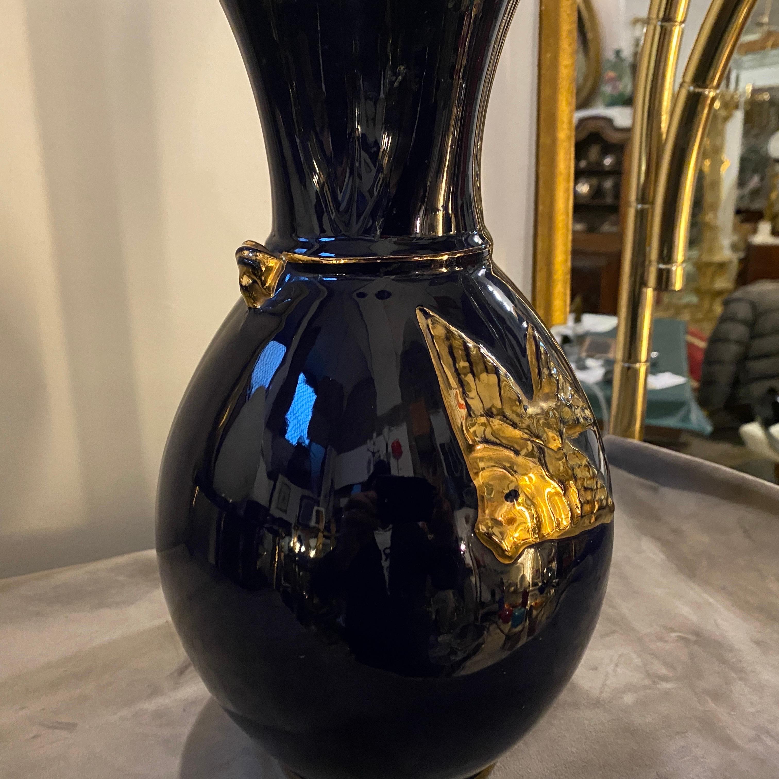 1950s Mid-Century Modern Blue and Gold Ceramic Italian Vase by Icap For Sale 3