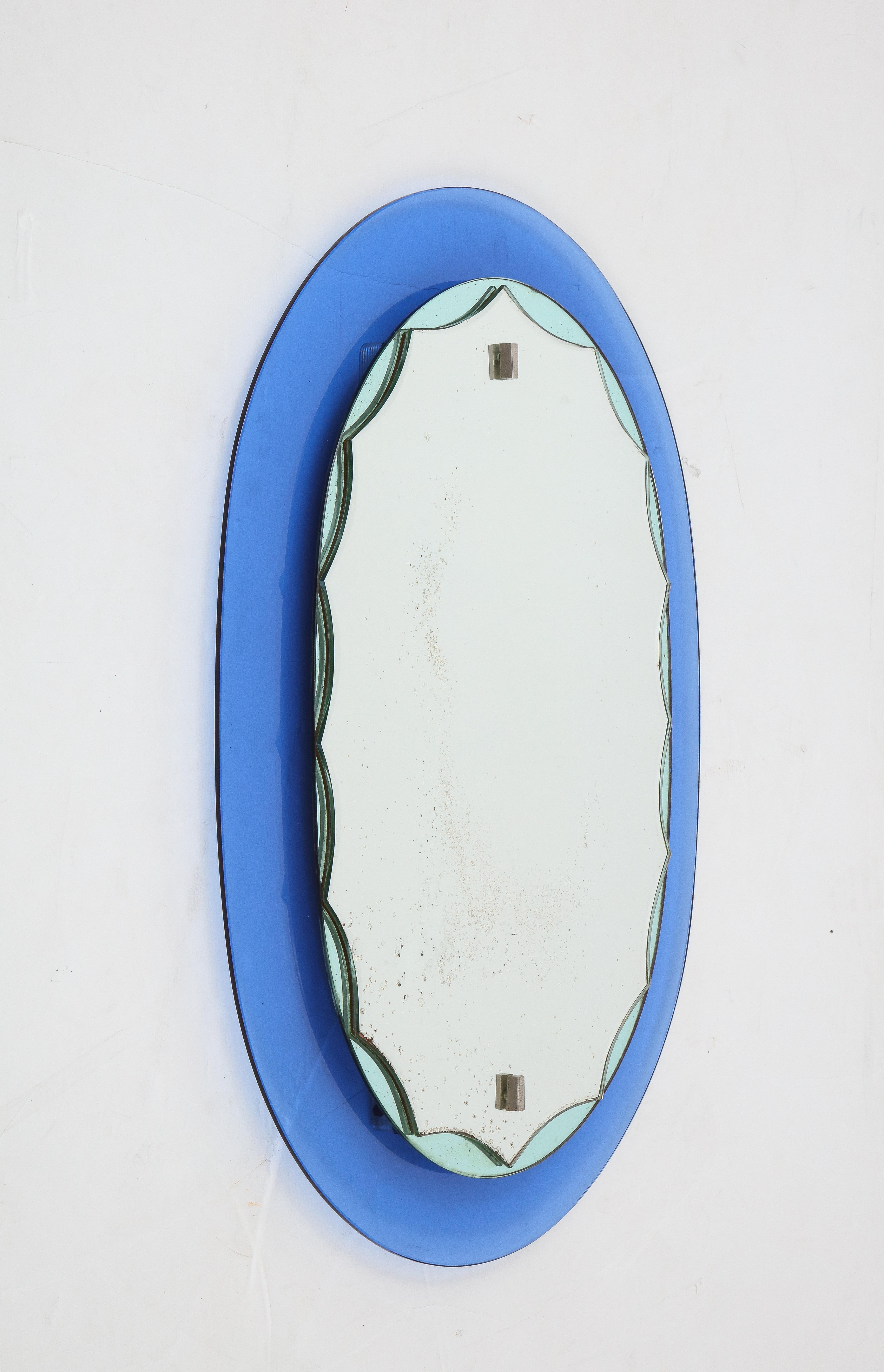 Art Glass Mid-Century Modern Blue Frame Italian Mirror, 1950s For Sale