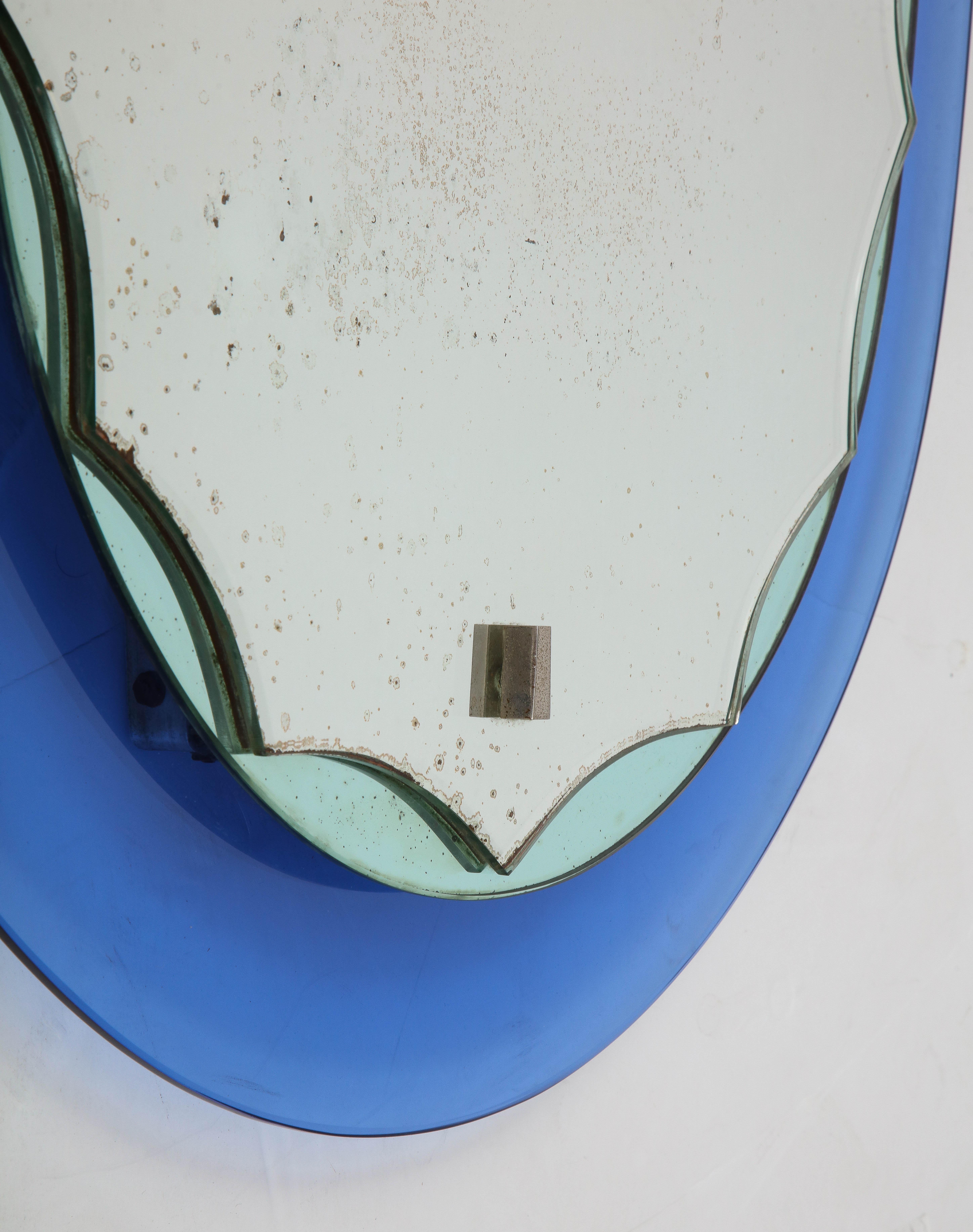 Mid-Century Modern Blue Frame Italian Mirror, 1950s For Sale 3