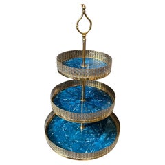 1950s Mid-Century Modern Blue Goatskin and Brass Centerpiece by Aldo Tura