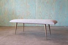 1950s Mid Century Modern Boucle and Brass Leg Mushroom Custom Bench