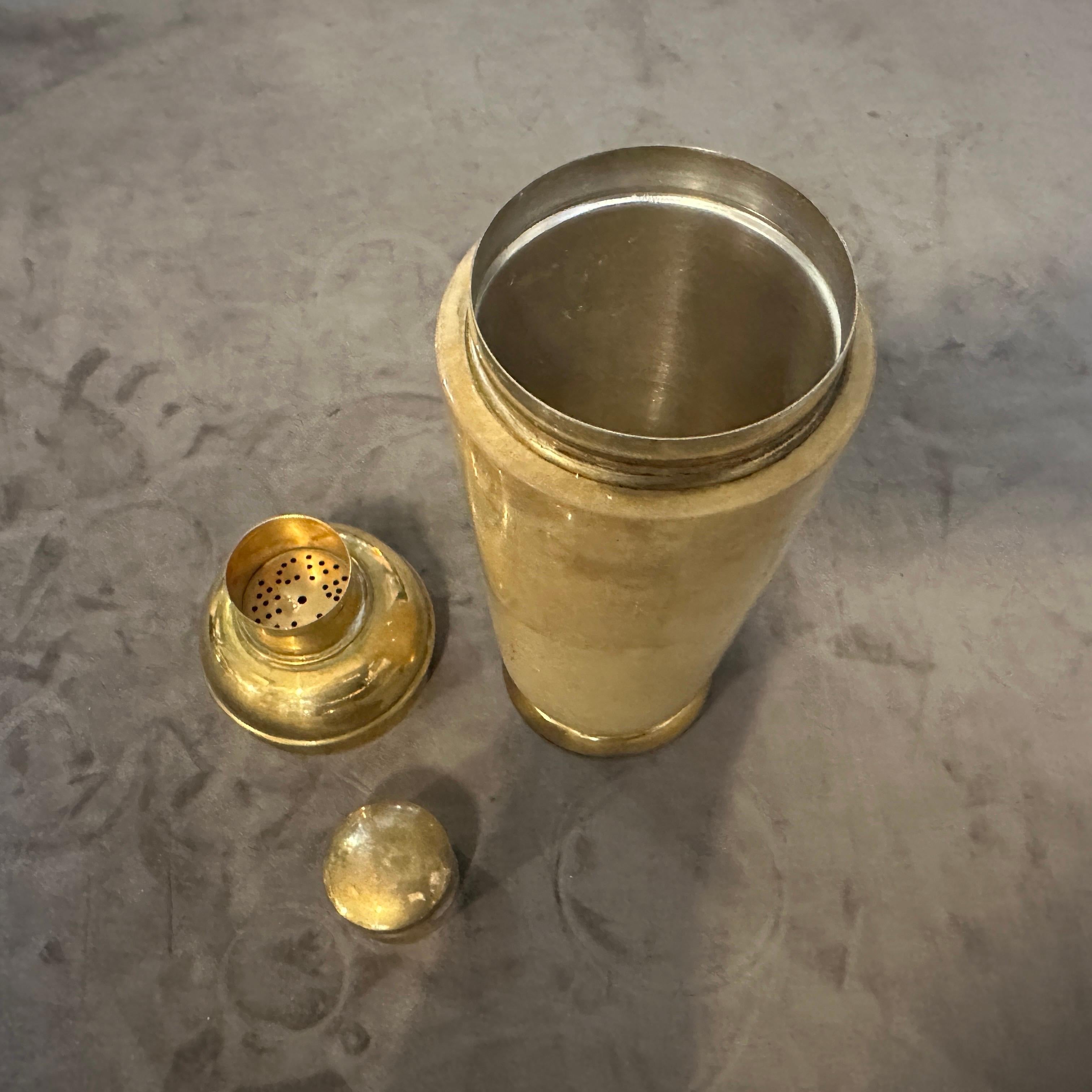 Italian 1950s Mid-Century Modern Brass and Amber Goatskin Cocktail Shaker by Aldo Tura For Sale