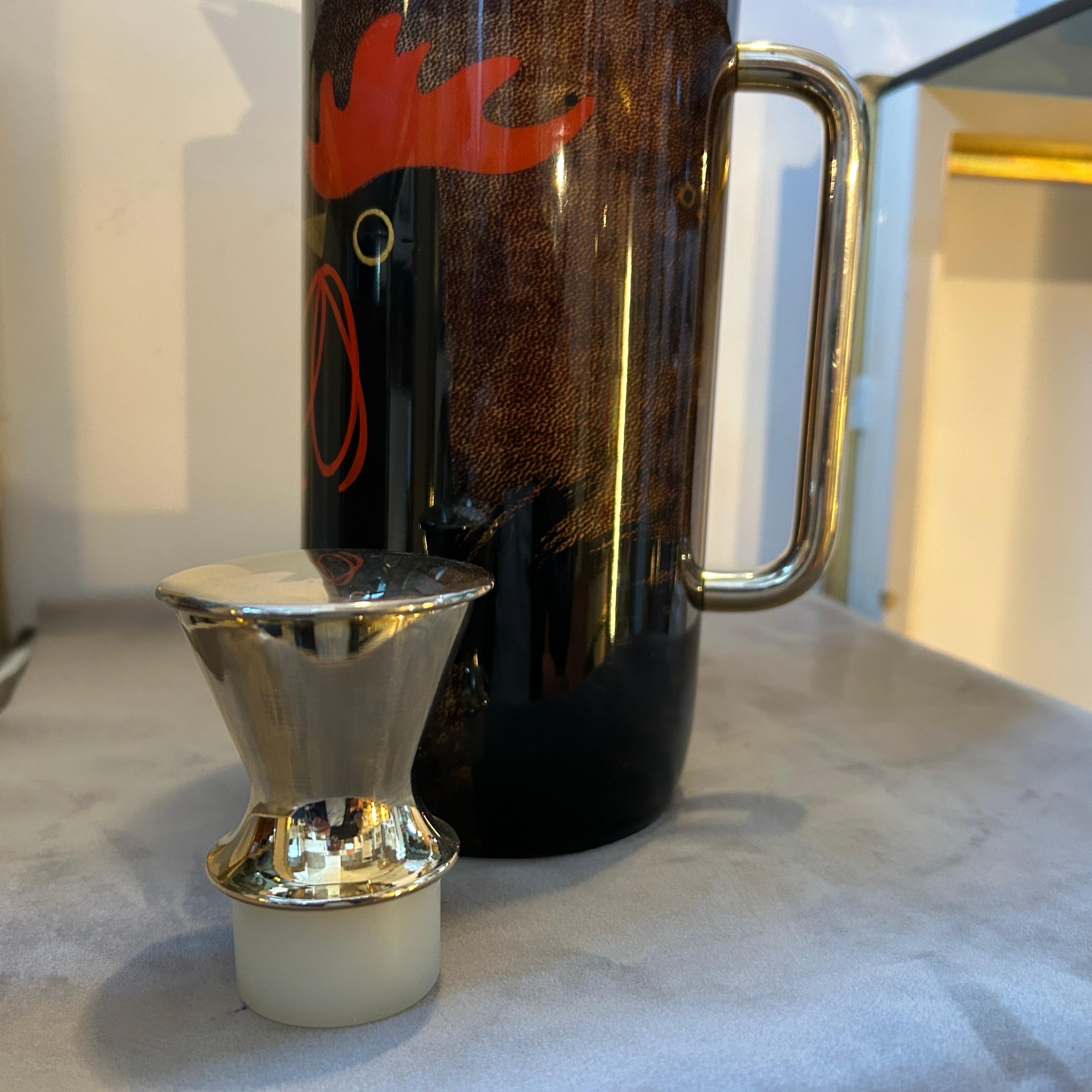 1950s Mid-Century Modern Brass and Brown Goatskin Thermos Carafe by Aldo Tura For Sale 3