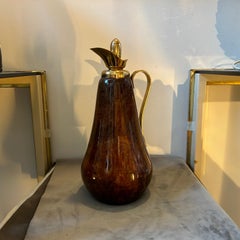 1950s Mid-Century Modern Brass and Brown Goatskin Thermos Carafe By Aldo Tura