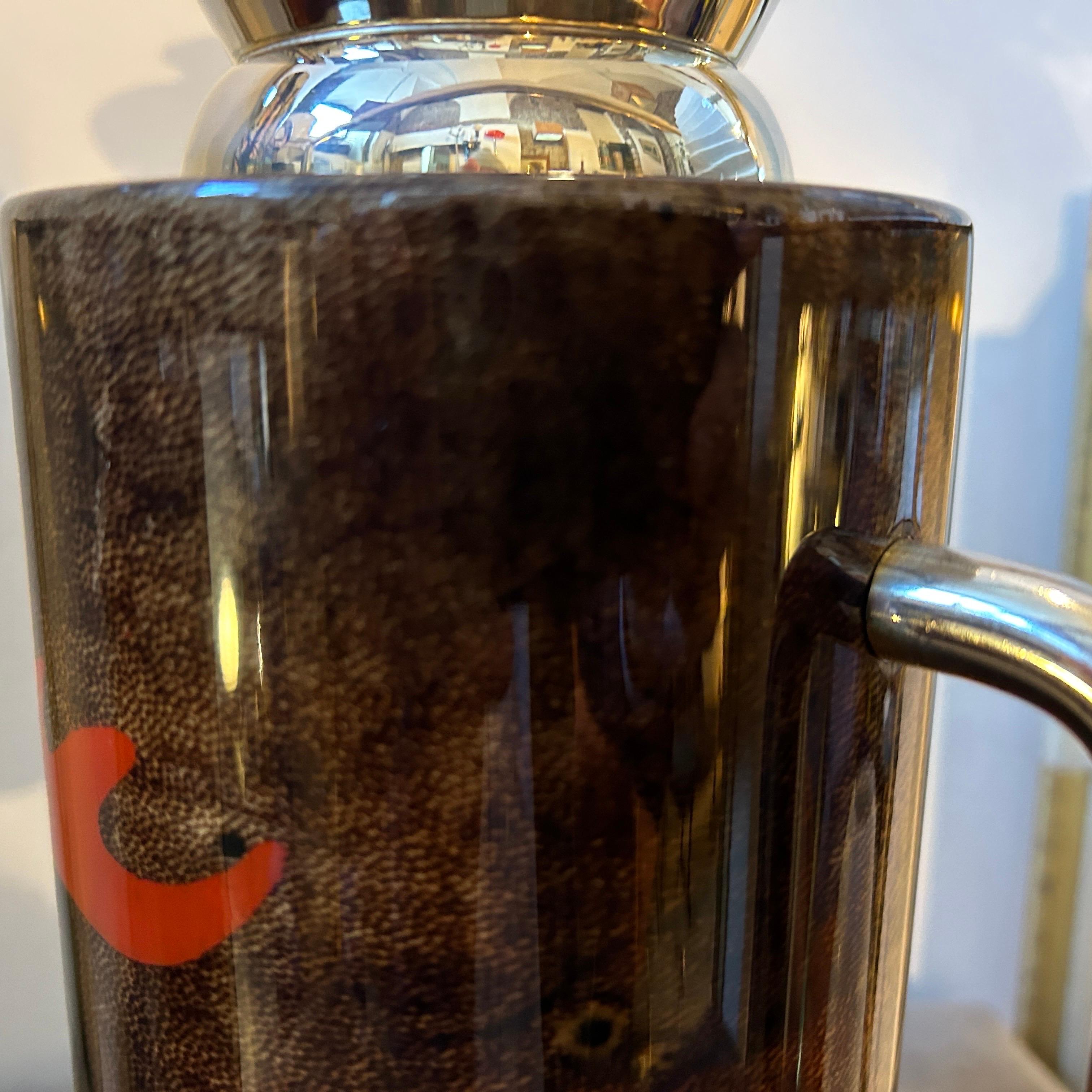 Hand-Crafted 1950s Mid-Century Modern Brass and Brown Goatskin Thermos Carafe by Aldo Tura For Sale