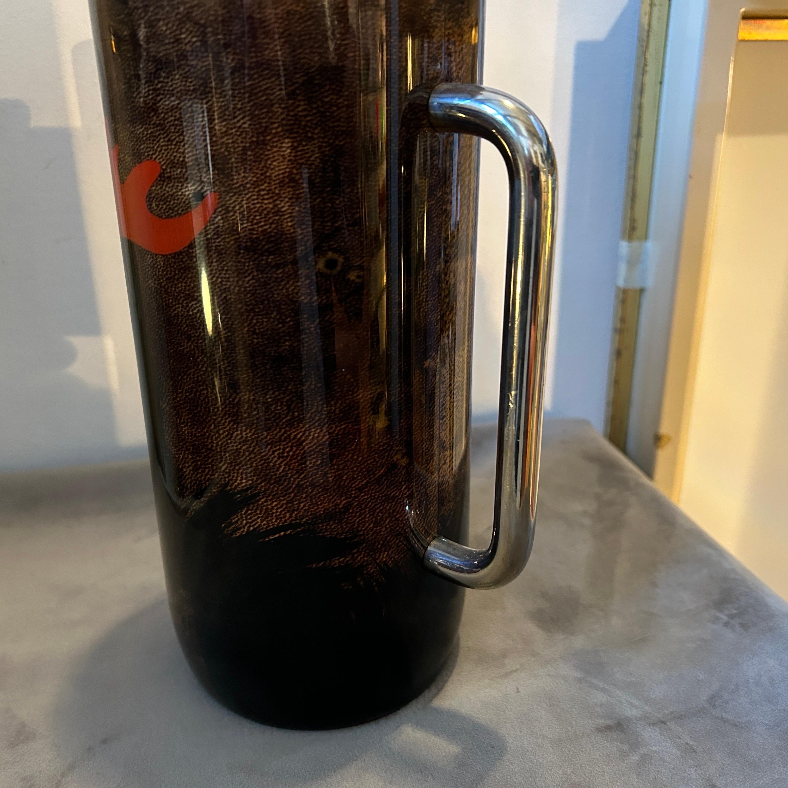 1950s Mid-Century Modern Brass and Brown Goatskin Thermos Carafe by Aldo Tura In Good Condition For Sale In Aci Castello, IT