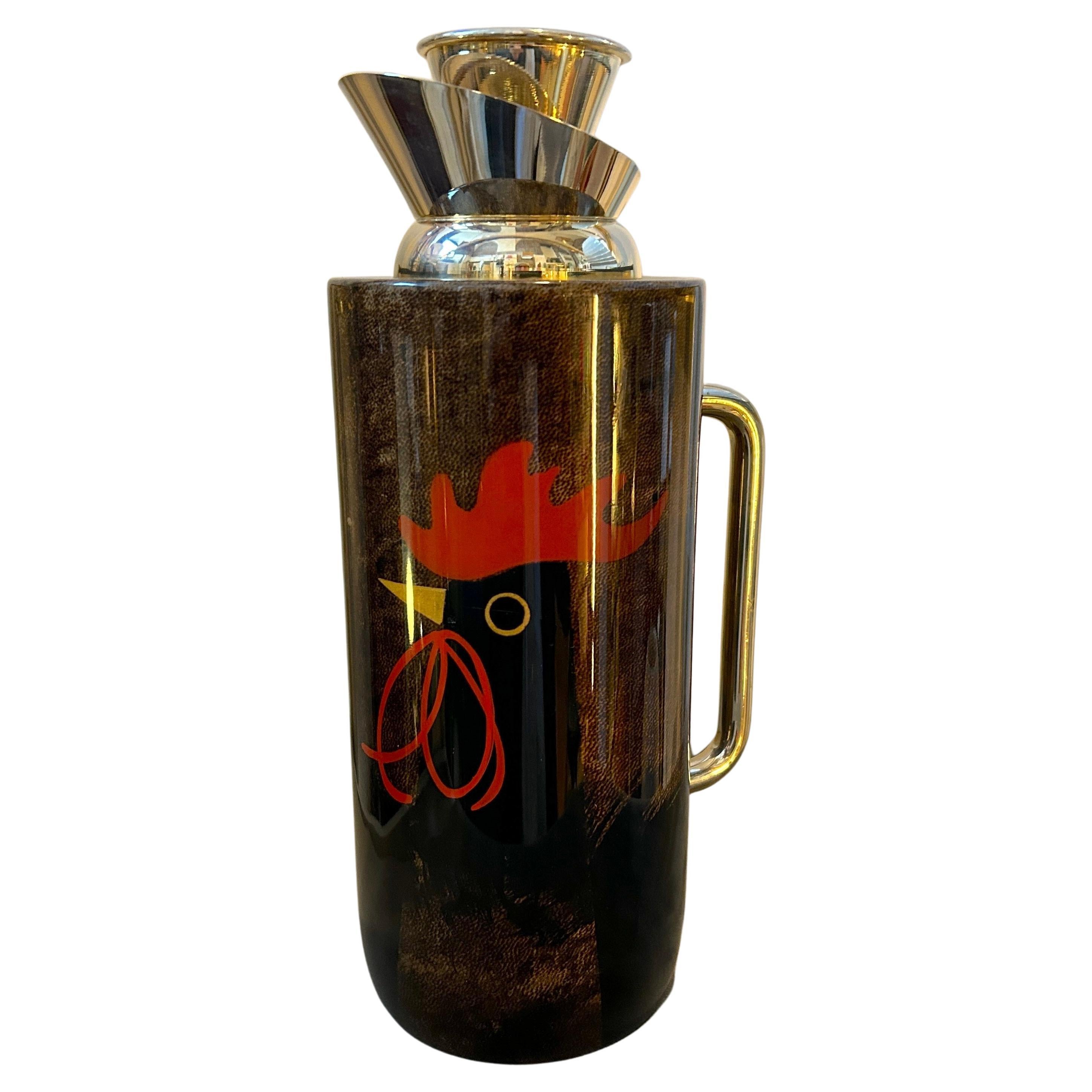 1950s Mid-Century Modern Brass and Brown Goatskin Thermos Carafe by Aldo Tura