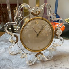 1950s Mid-Century Modern Brass and Clear Lucite Table Alarm Clock by Italora