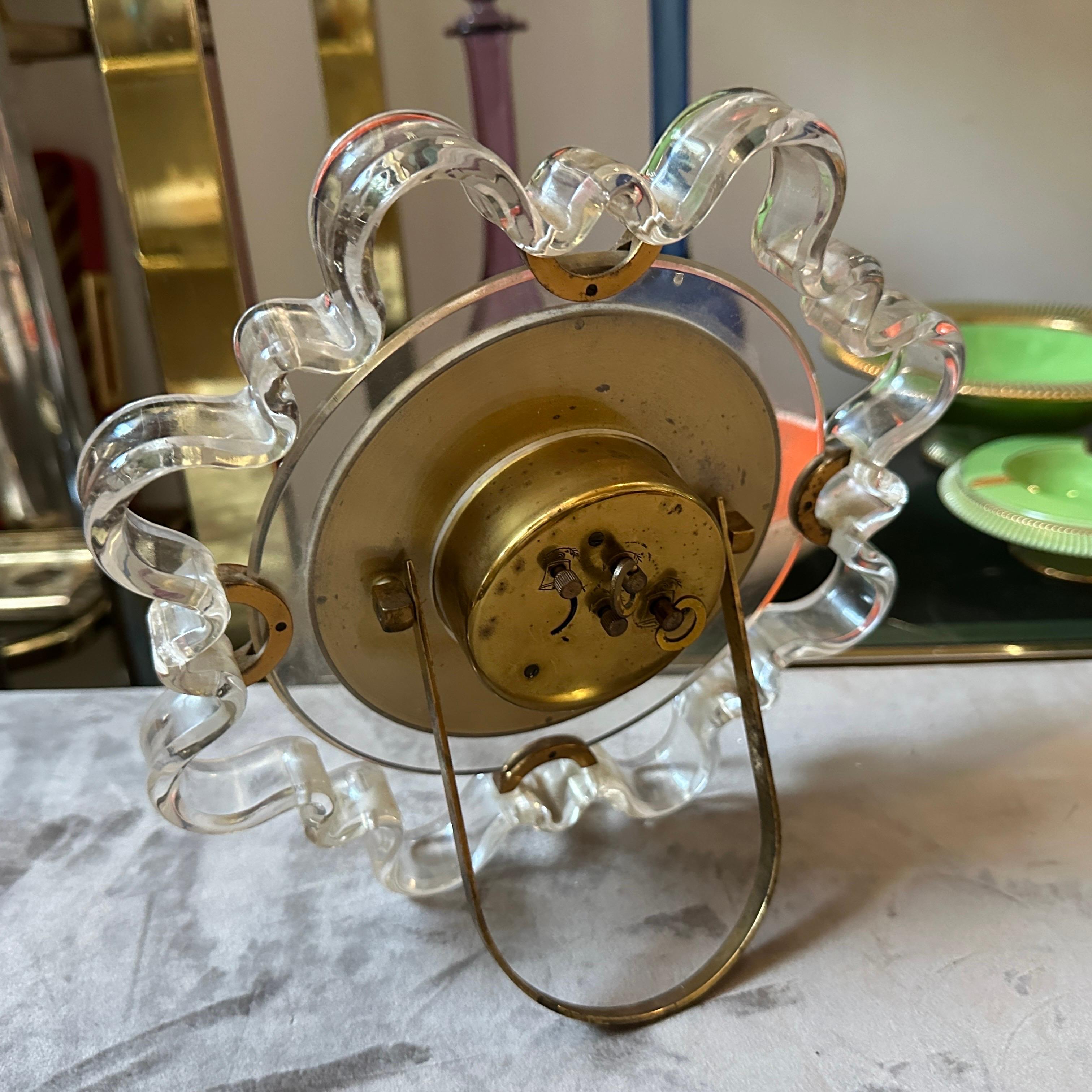1950s Mid-Century Modern Brass and Clear Lucite Table Alarm Clock by Italora 2