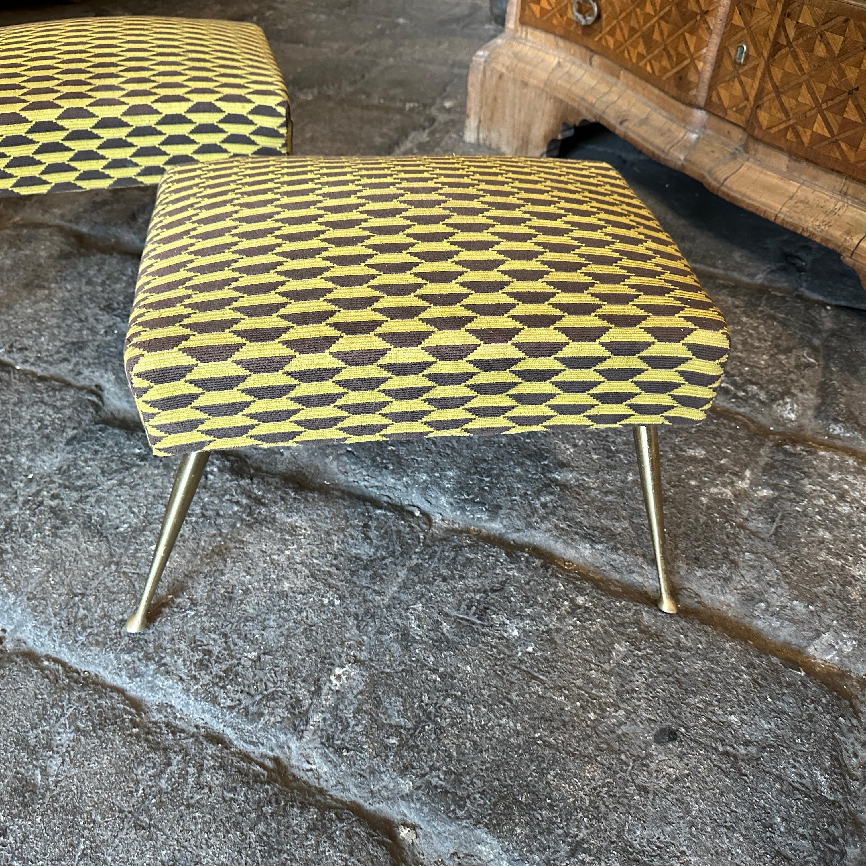 1950s Mid-Century Modern Brass and Dedar Fabric Italian Poufs or Stools In Good Condition For Sale In Aci Castello, IT