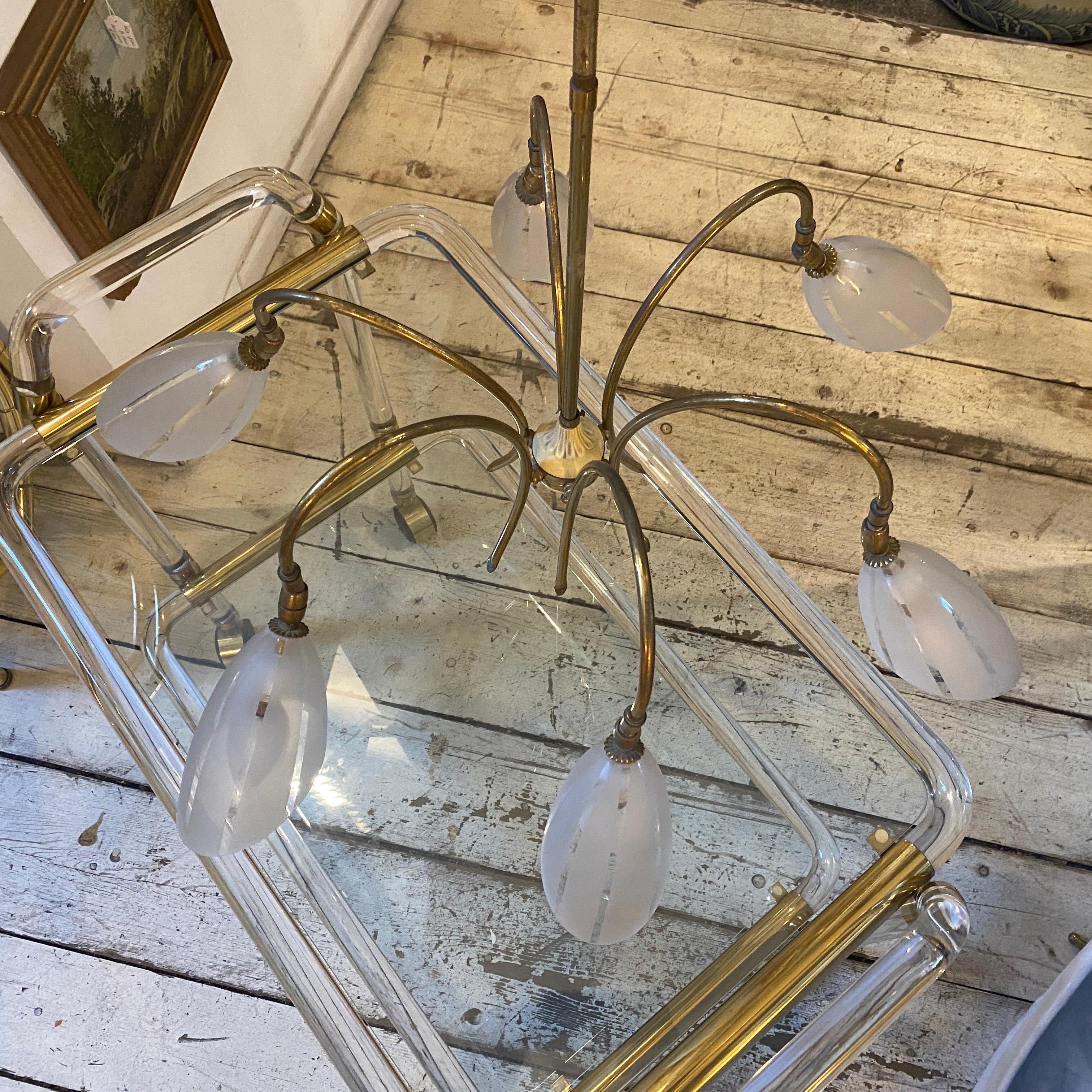 1950s Mid-Century Modern Brass and Glass Italian Spider Chandelier 9