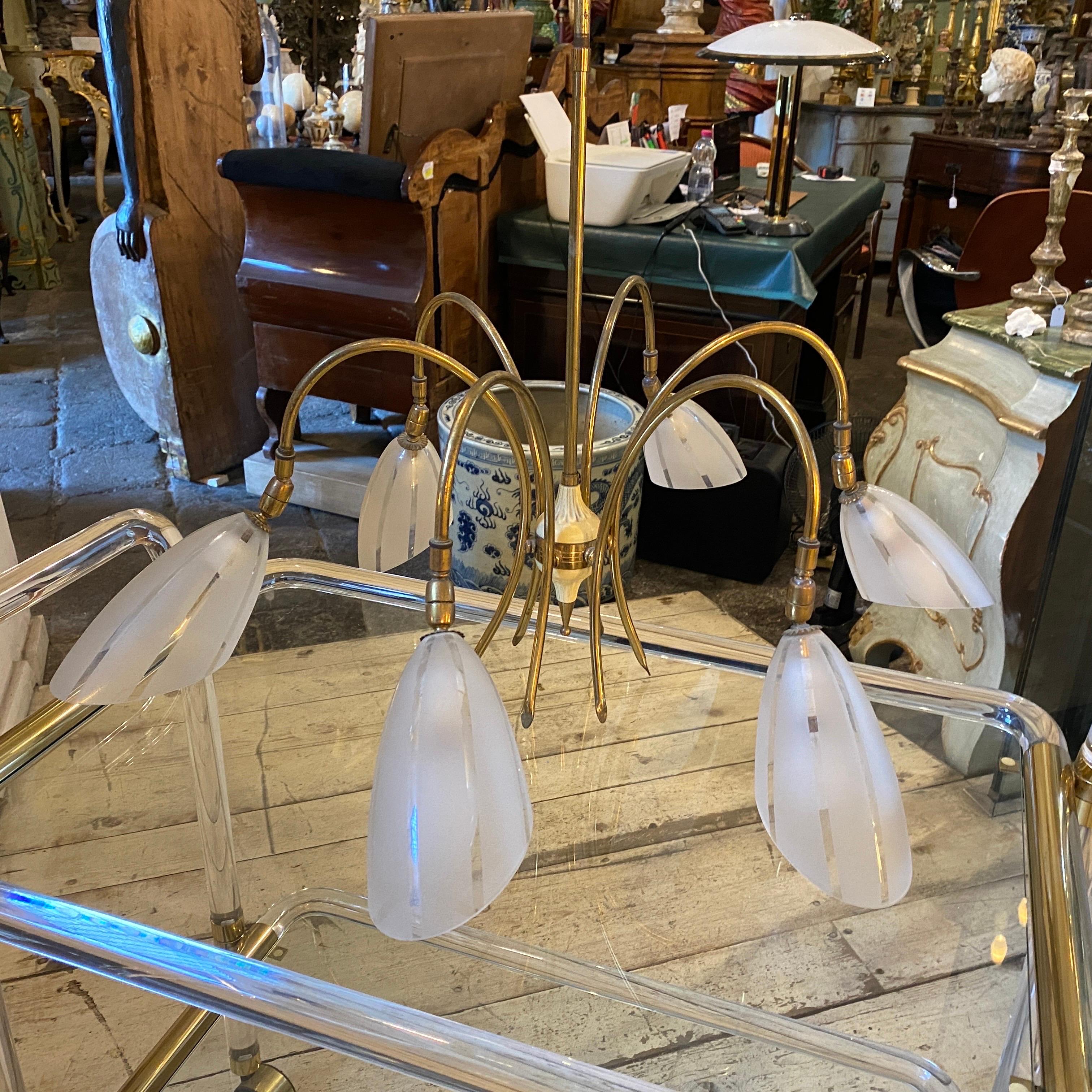 20th Century 1950s Mid-Century Modern Brass and Glass Italian Spider Chandelier