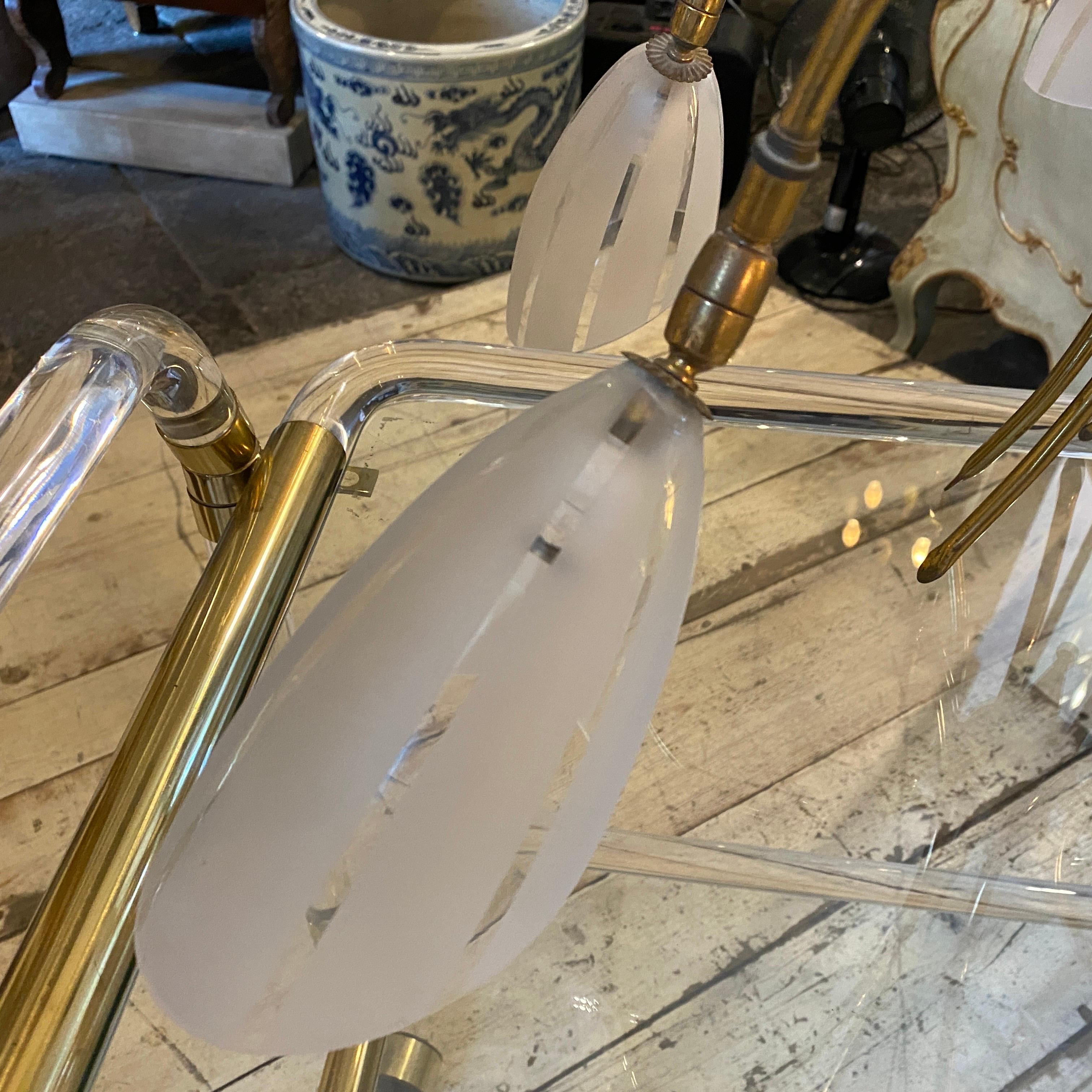 1950s Mid-Century Modern Brass and Glass Italian Spider Chandelier 1