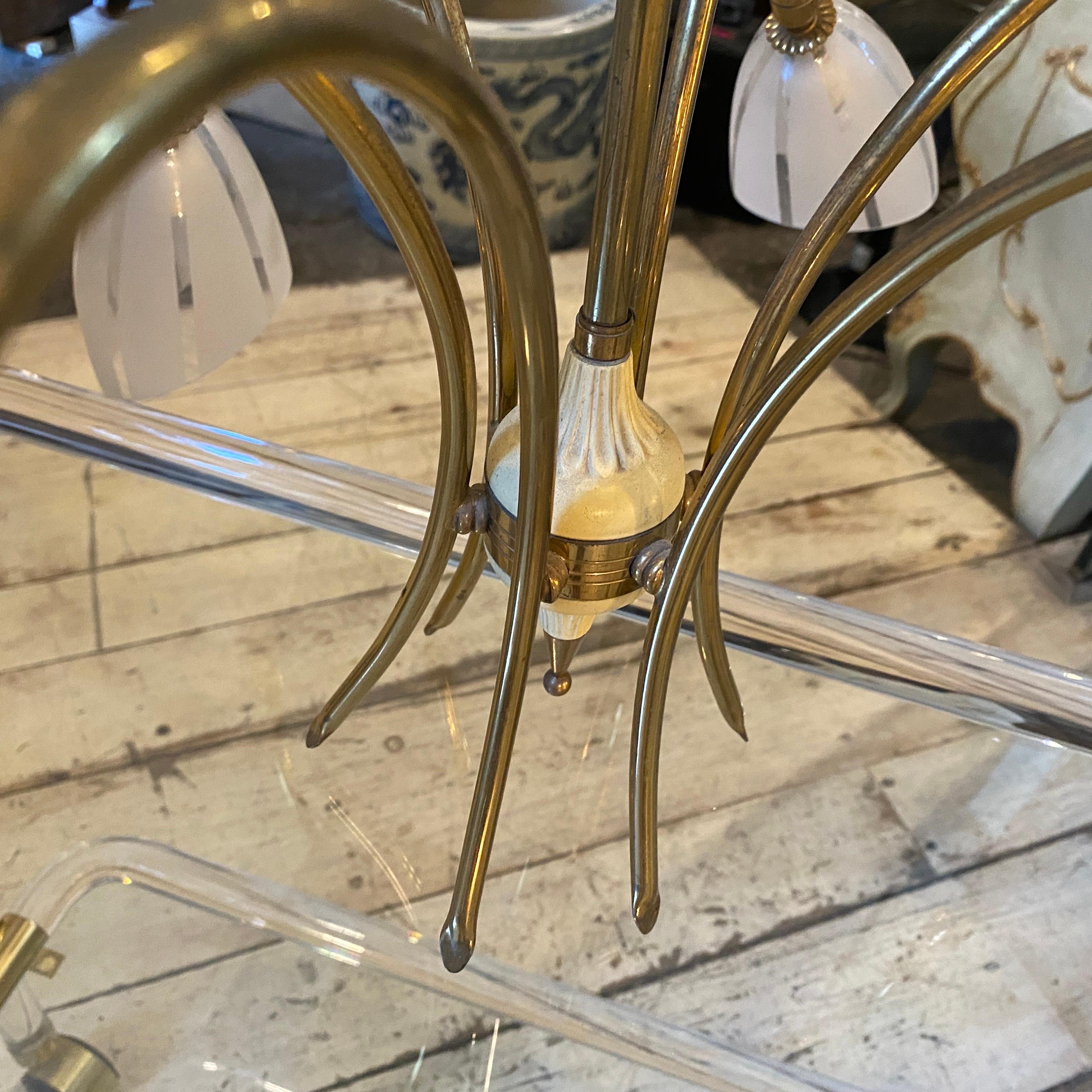 1950s Mid-Century Modern Brass and Glass Italian Spider Chandelier 3