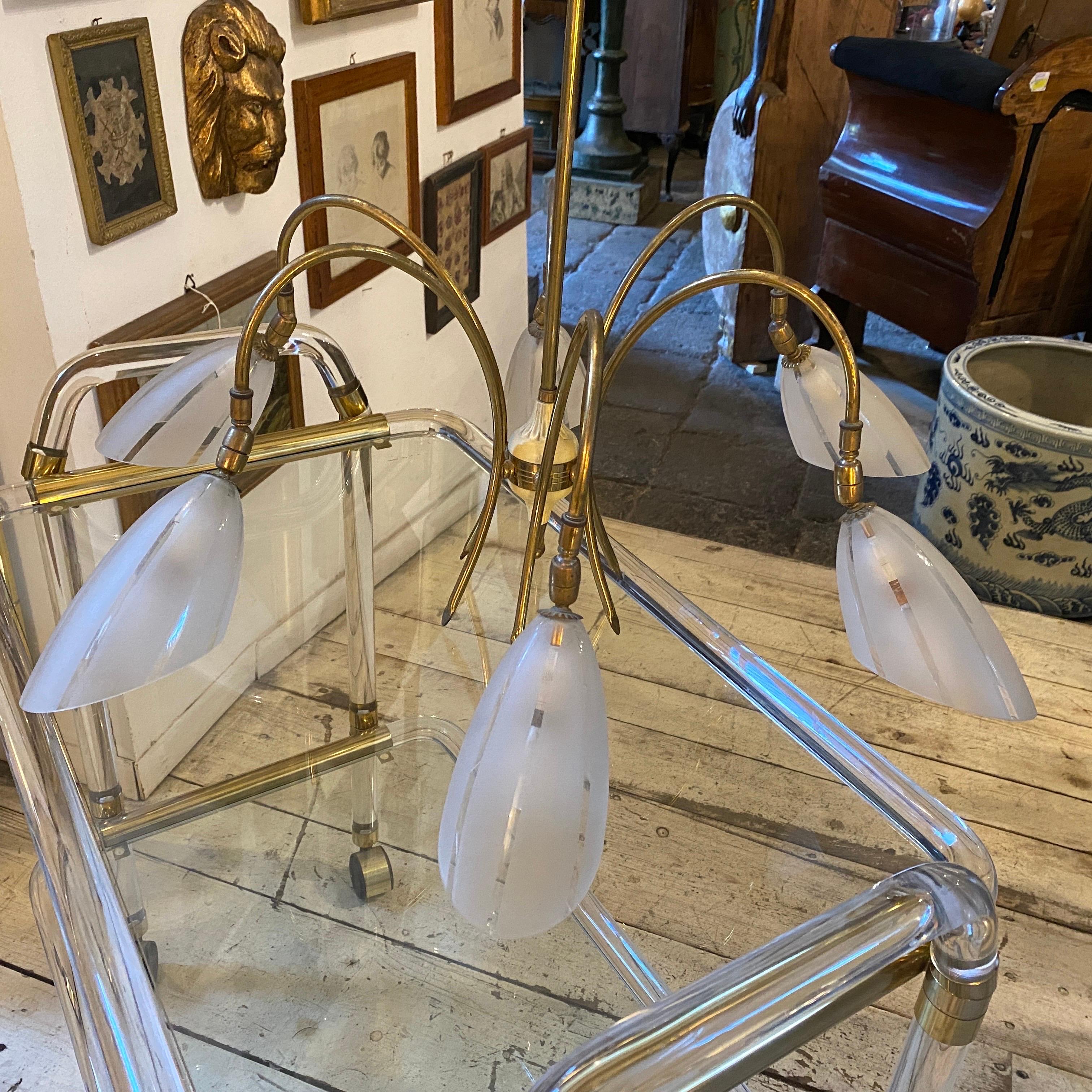 1950s Mid-Century Modern Brass and Glass Italian Spider Chandelier 5
