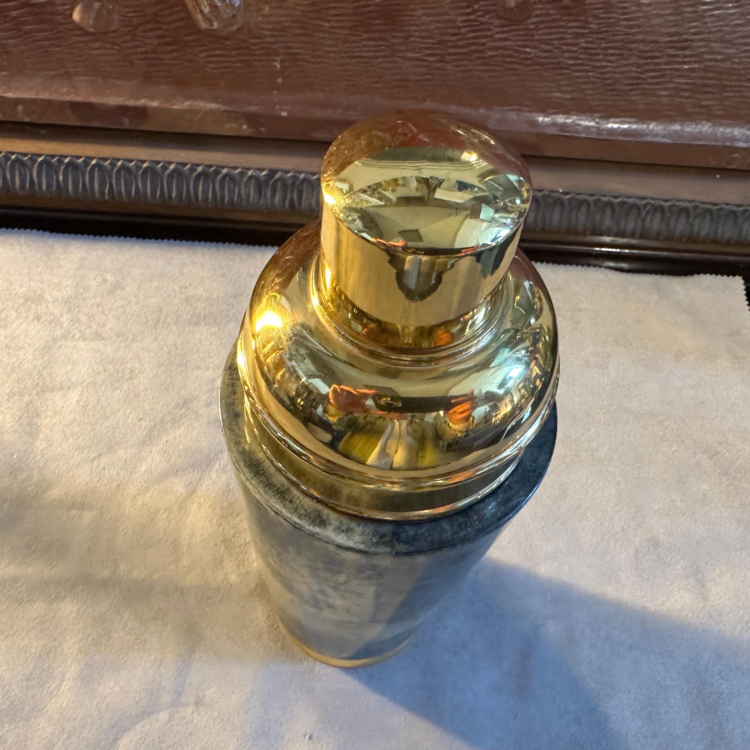 1950s Mid-Century Modern Brass and Green Goatskin Cocktail Shaker by Aldo Tura For Sale 5