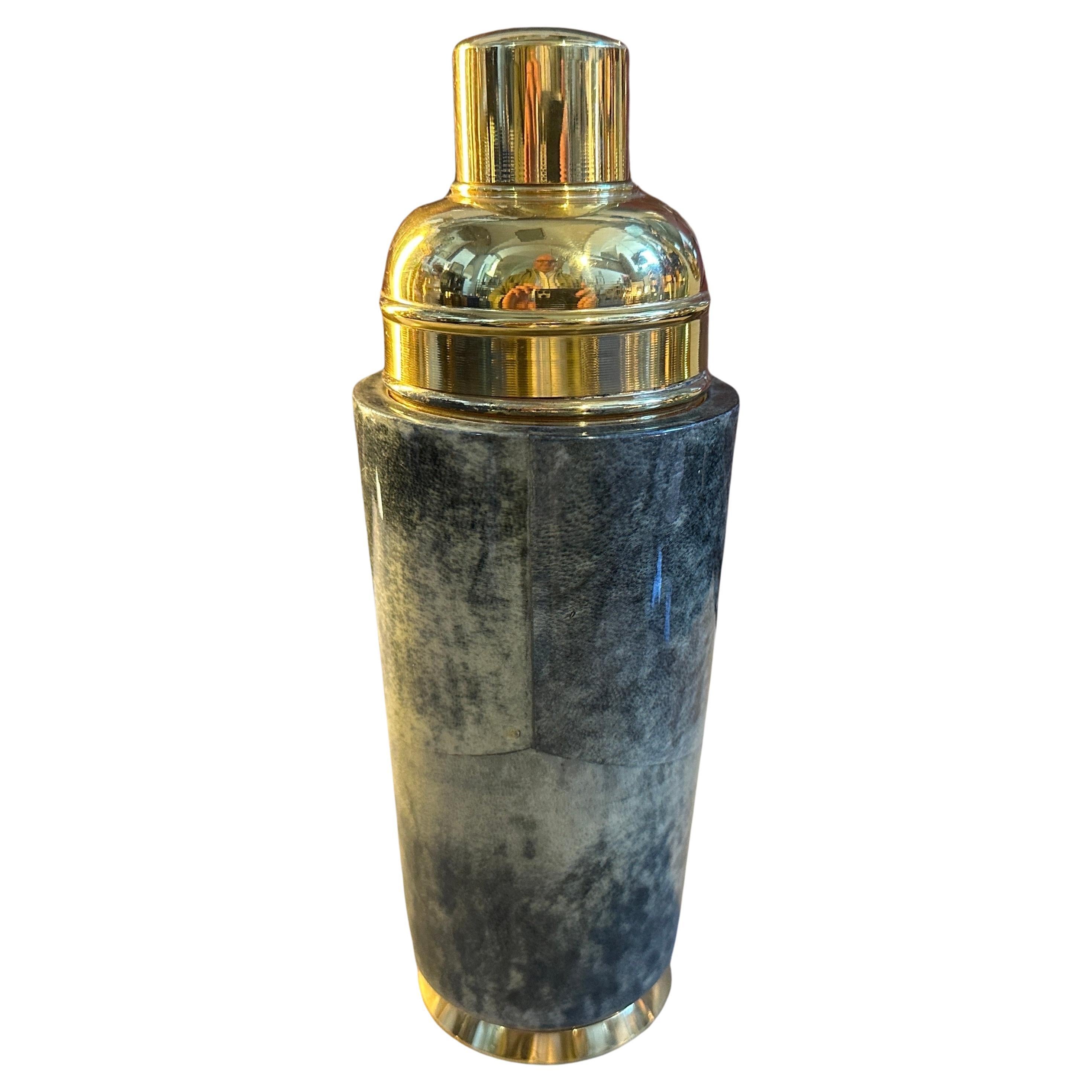1950s Mid-Century Modern Brass and Green Goatskin Cocktail Shaker by Aldo Tura For Sale