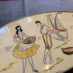1950s Mid-Century Modern Brass and Lacquered Wood Italian Serving Tray
