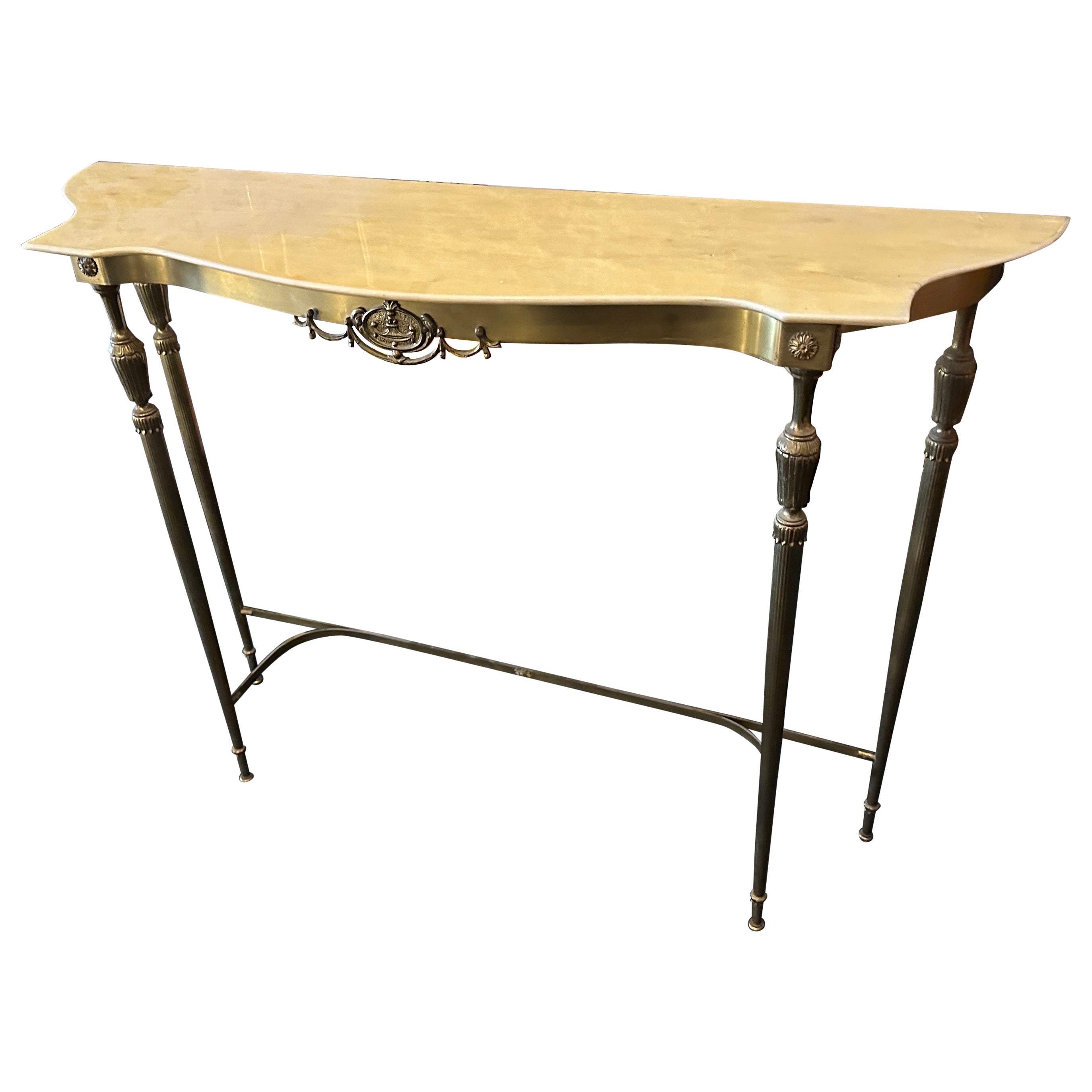 1950s Mid-Century Modern Brass and Marble Italian Console Table For Sale