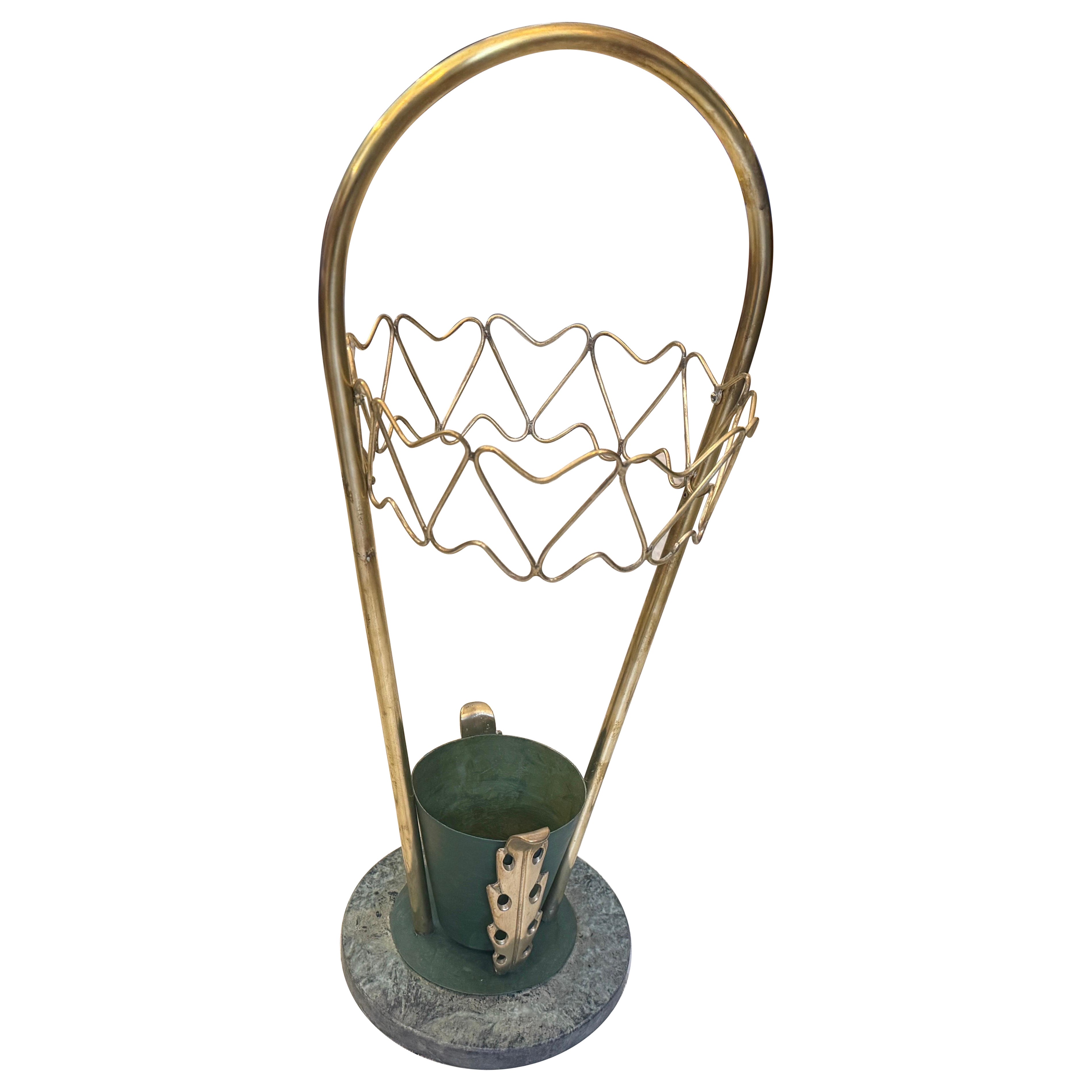Porte-parapluies moderne du milieu du siècle, style Gio Ponti des années 1950, en laiton et marbre en vente