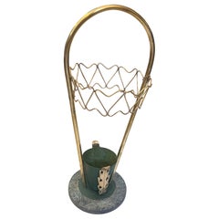 1950s Gio Ponti Style Mid-Century Modern Brass and Marble Umbrella Stand