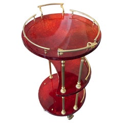 1950s Mid-Century Modern Brass and Red Goatskin Bar Cart by Aldo Tura