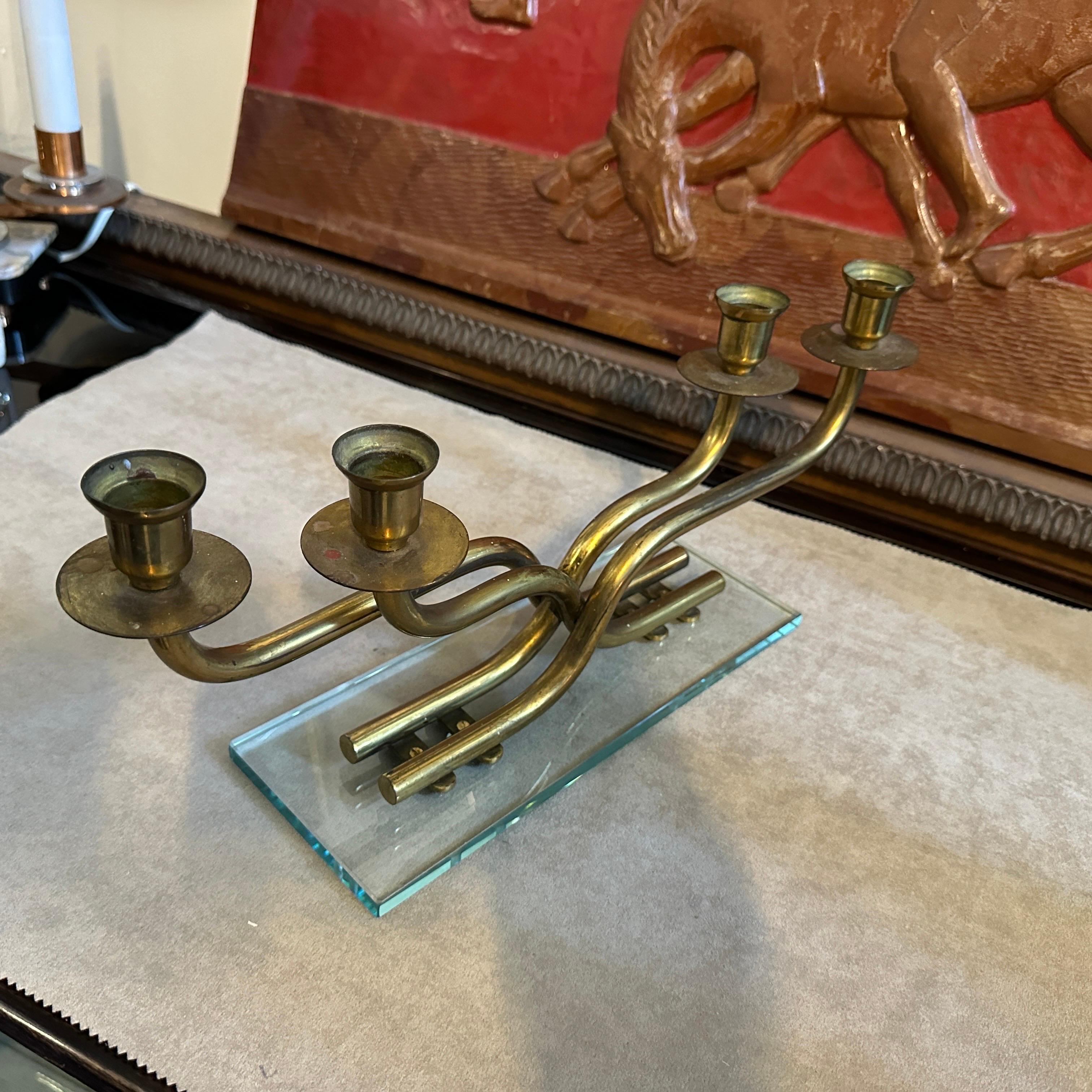 1950s Mid-Century Modern Brass and Verde Nilo Glass Italian Candelabra For Sale 6
