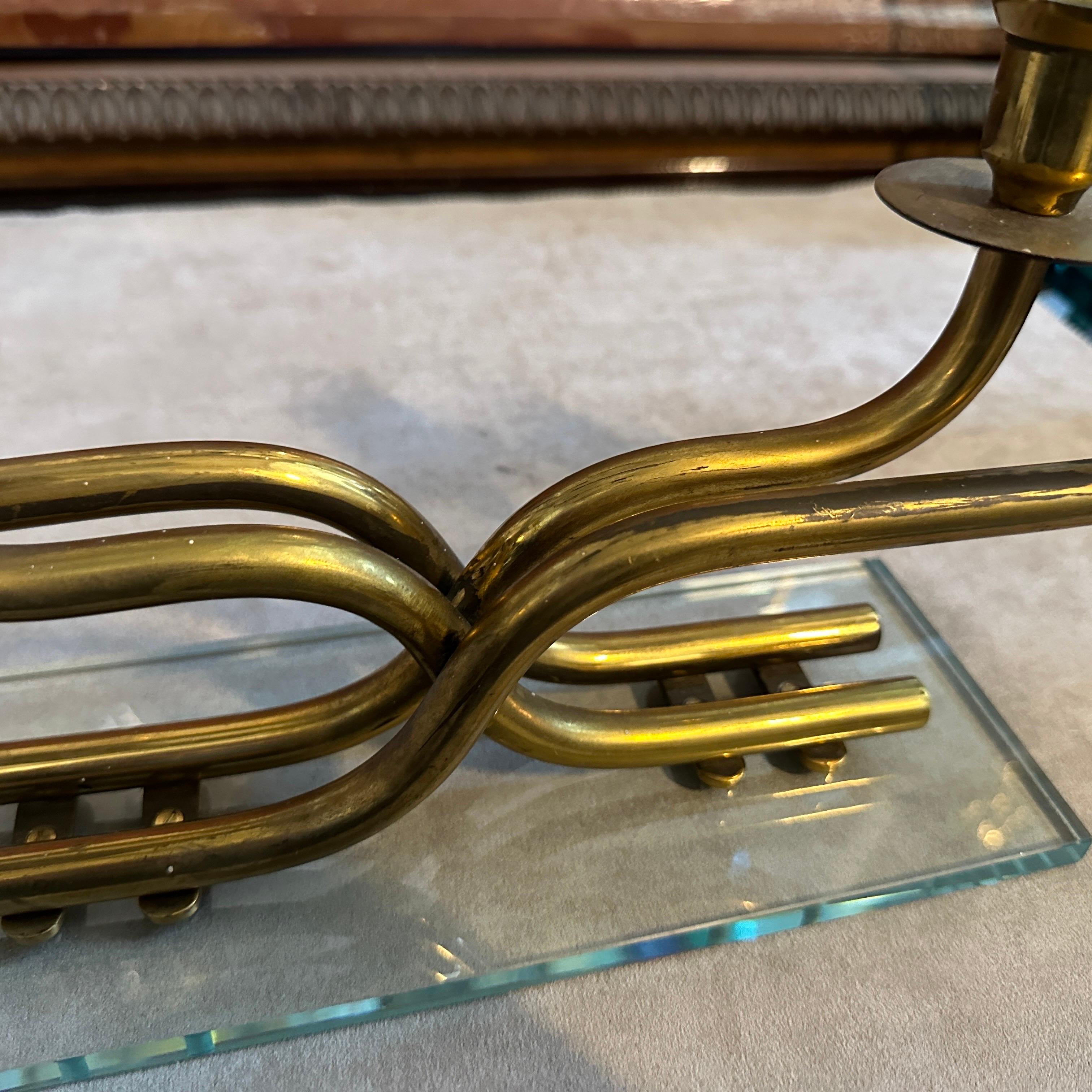1950s Mid-Century Modern Brass and Verde Nilo Glass Italian Candelabra For Sale 1