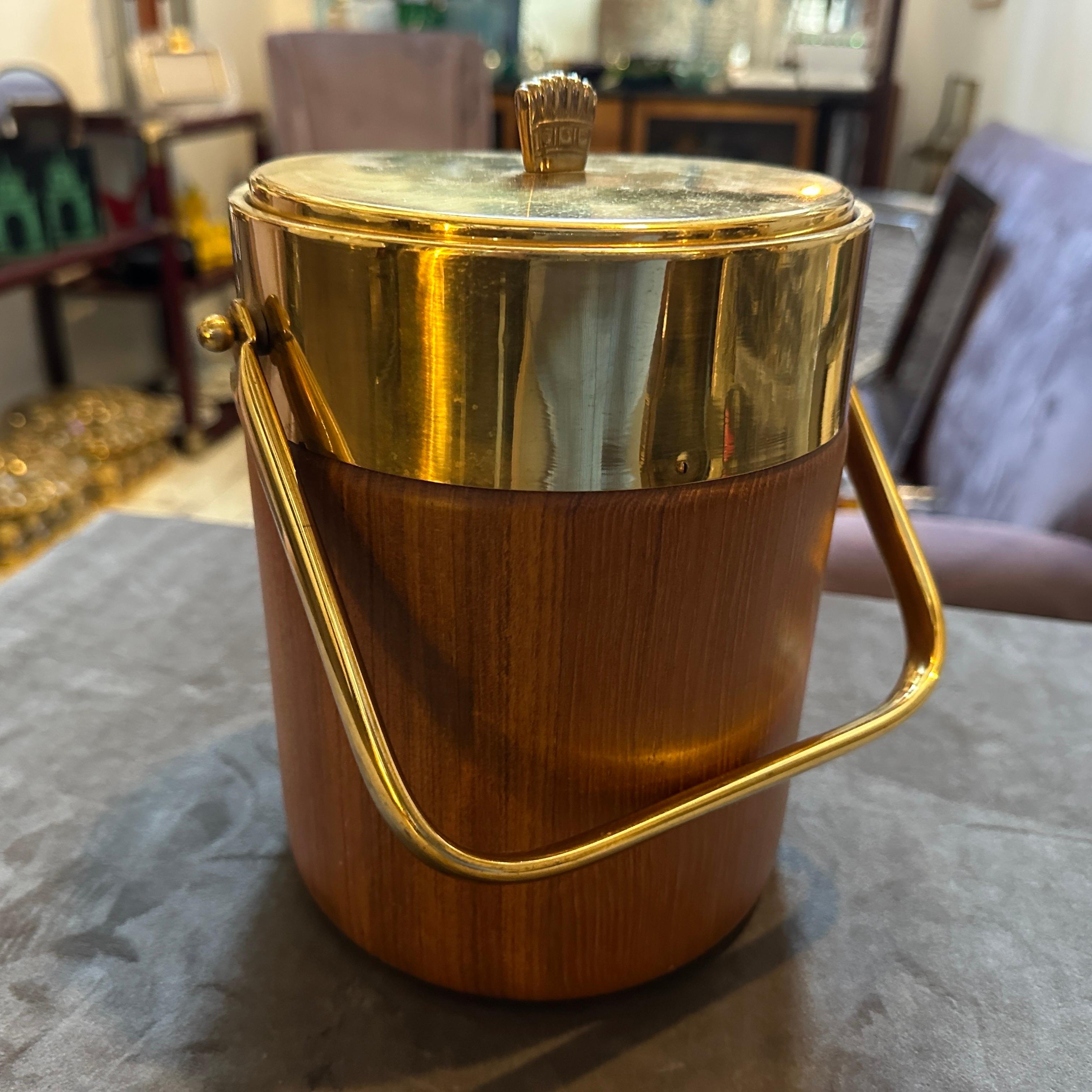 Secchiello per il ghiaccio in ottone e legno del 1950 di Aldo Tura per Macabo in vendita 1