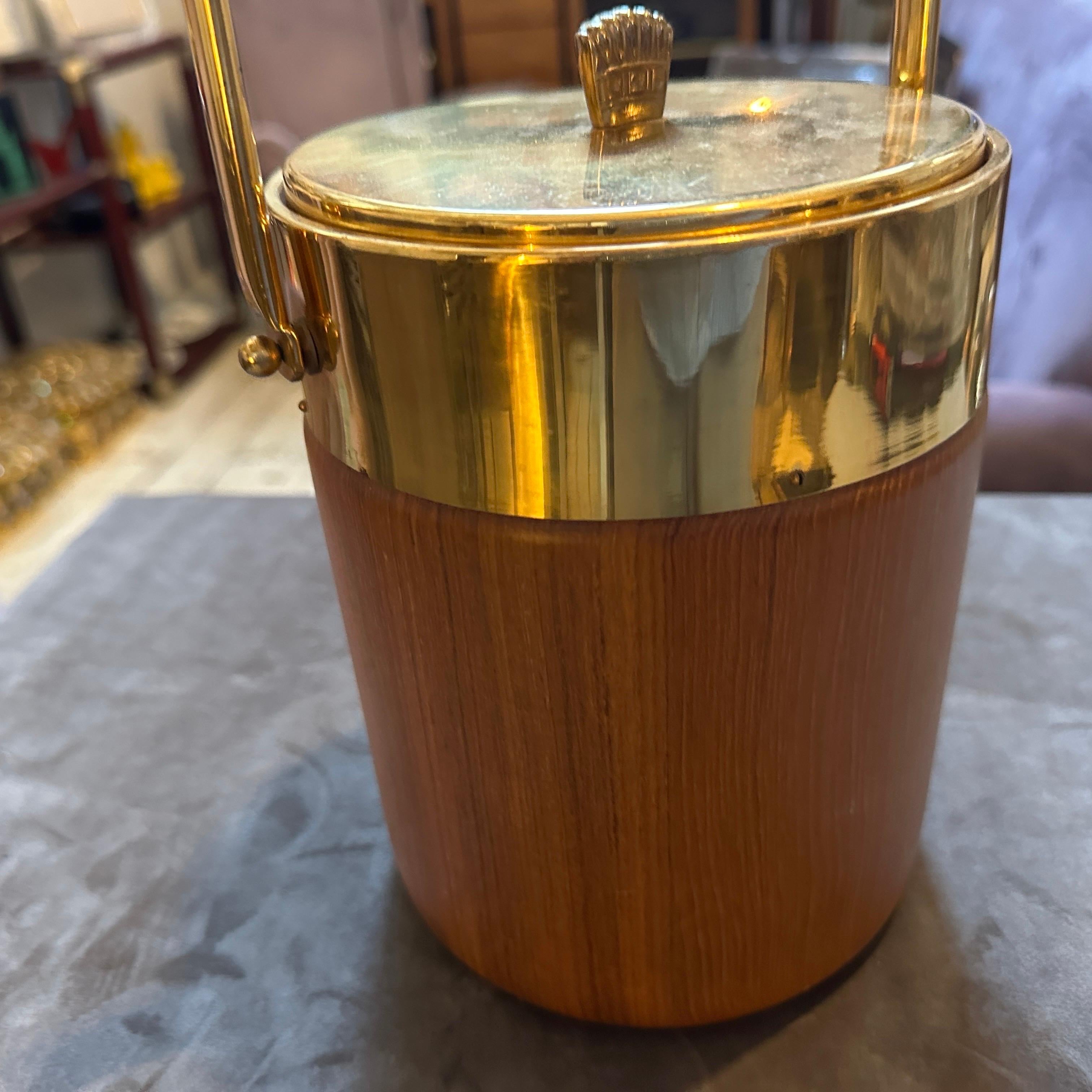 Secchiello per il ghiaccio in ottone e legno del 1950 di Aldo Tura per Macabo in vendita 2