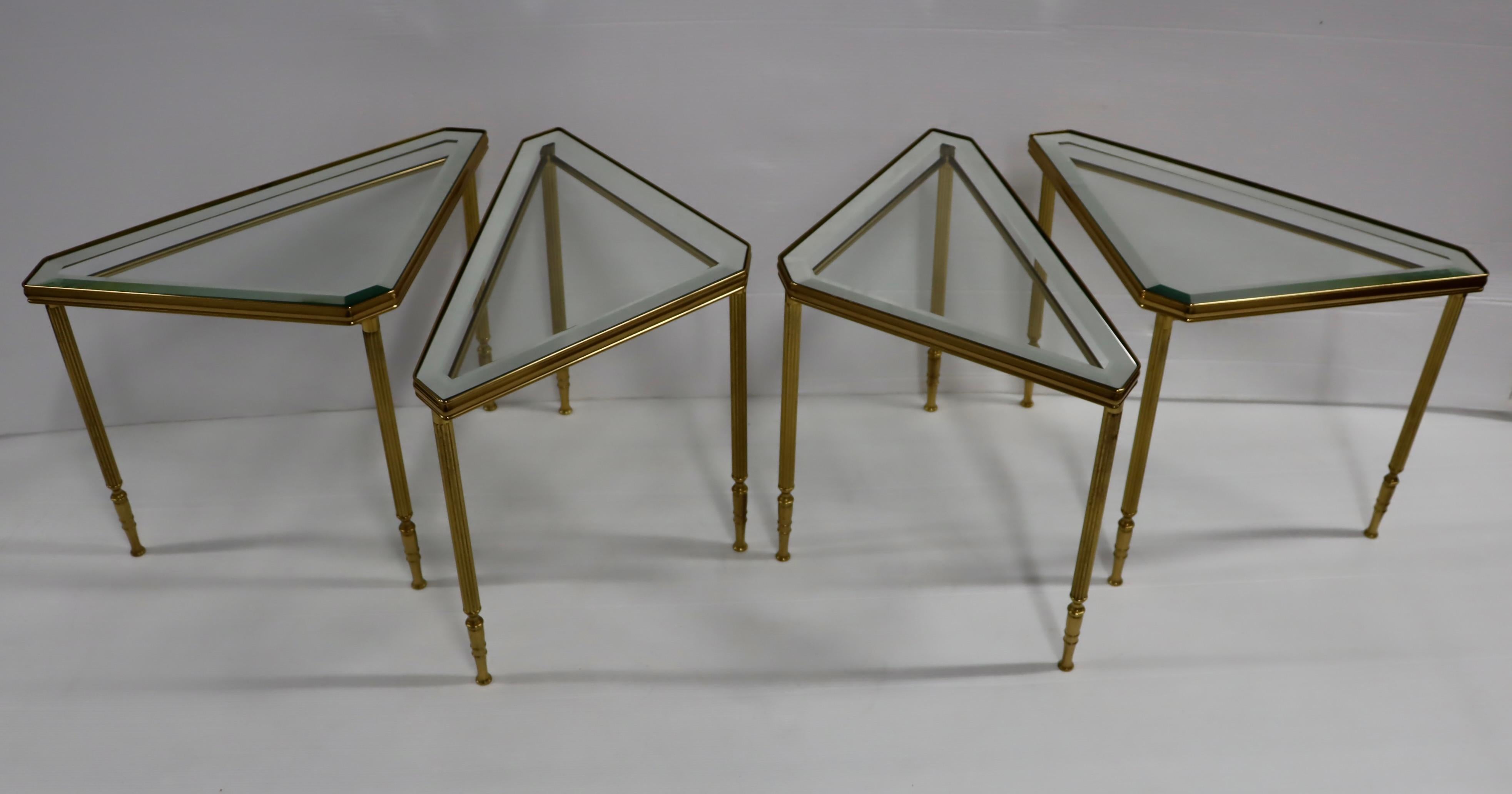 1950's Mid-Century Modern Brass Italian Triangular Side Tables / Coffee Table 6