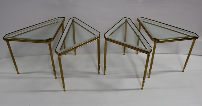 1950's Mid-Century Modern Brass Italian Triangular Side Tables / Coffee ...
