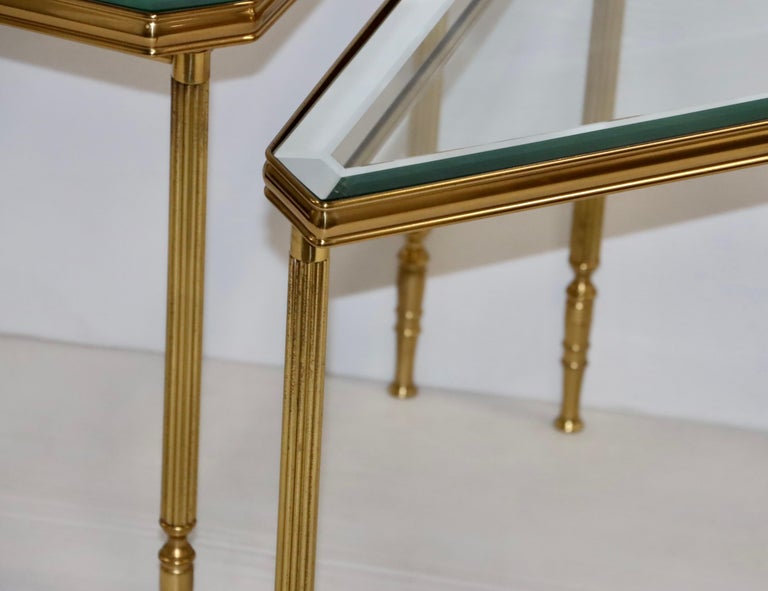 1950's Mid-Century Modern Brass Italian Triangular Side Tables / Coffee ...