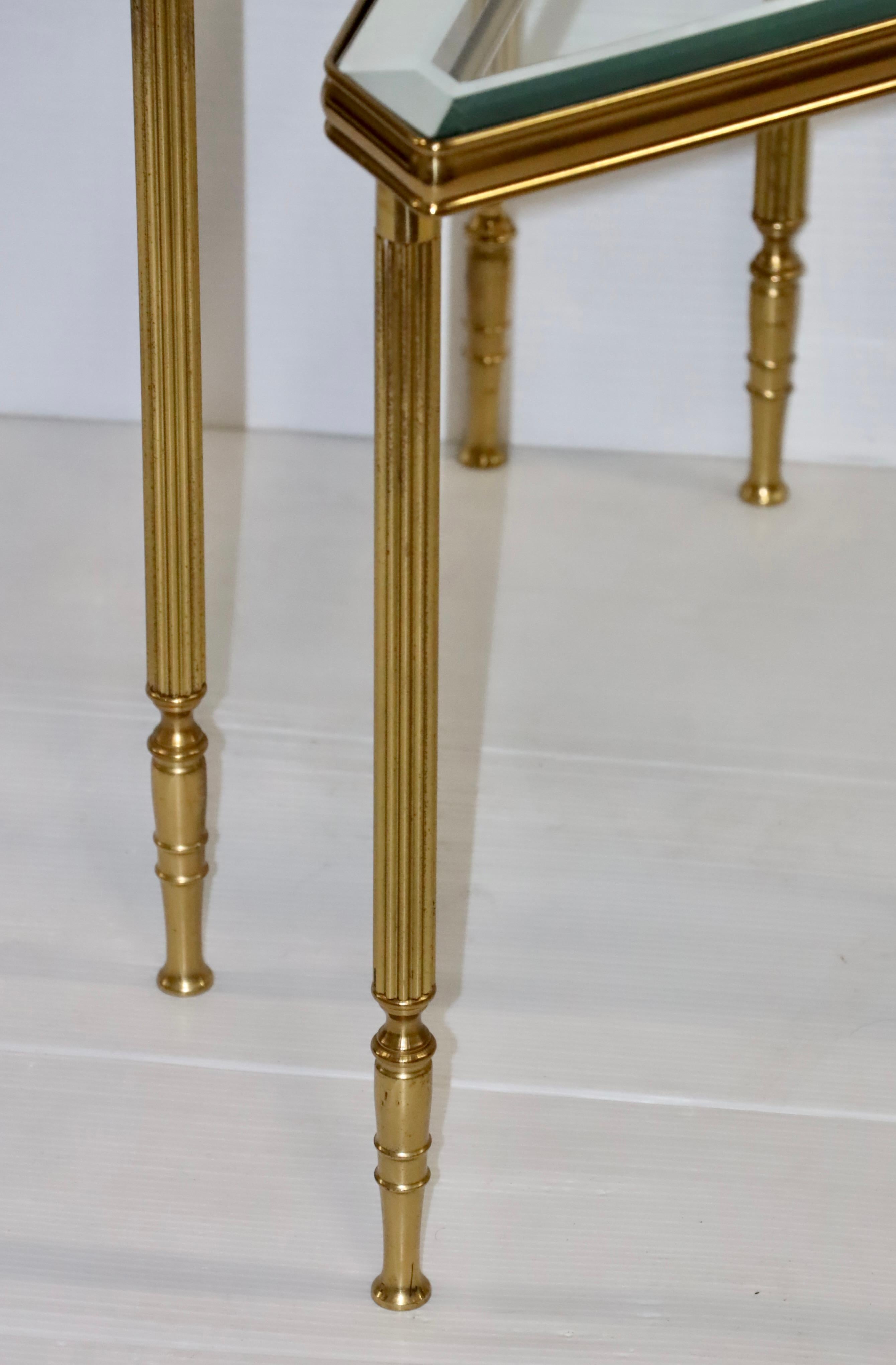 1950's Mid-Century Modern Brass Italian Triangular Side Tables / Coffee Table 8