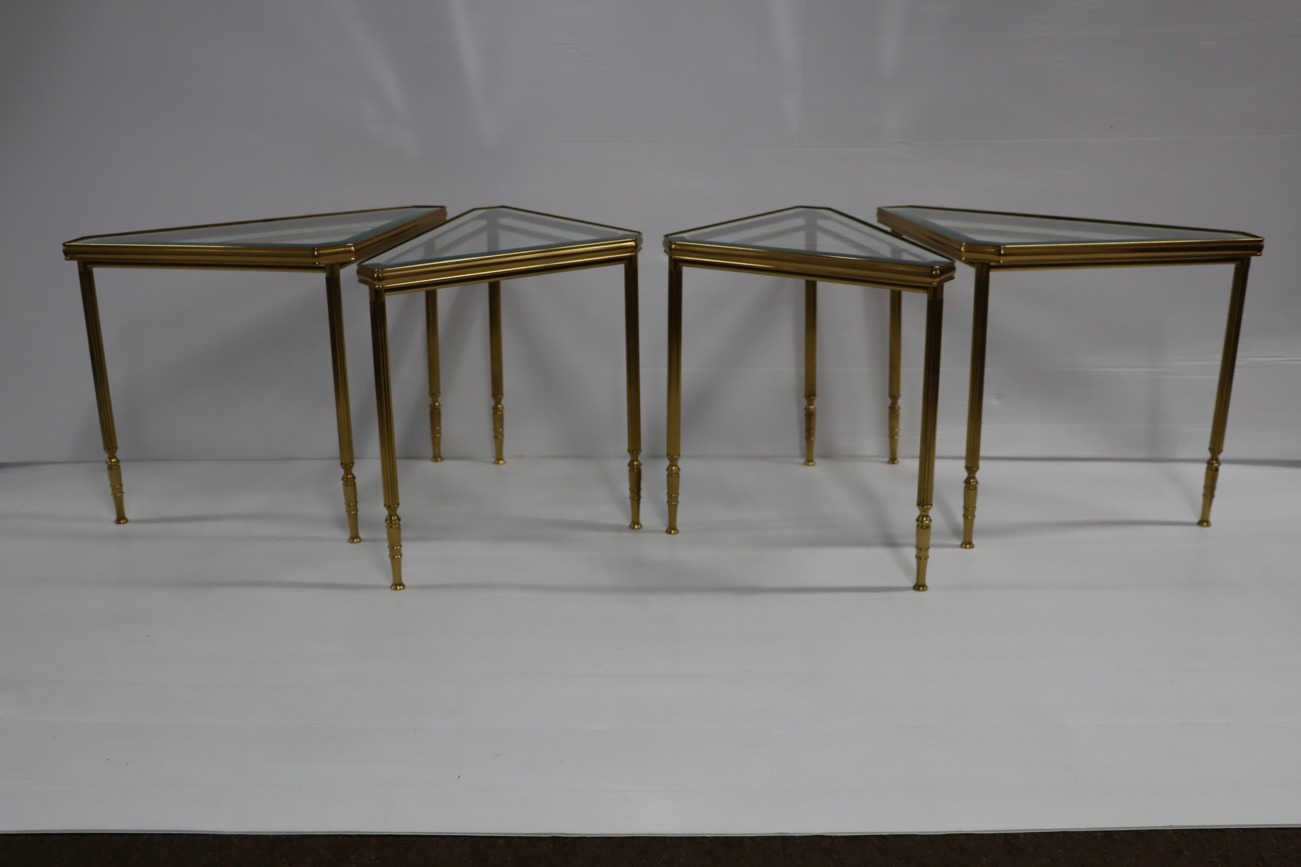 1950's Mid-Century Modern Brass Italian Triangular Side Tables / Coffee Table 9